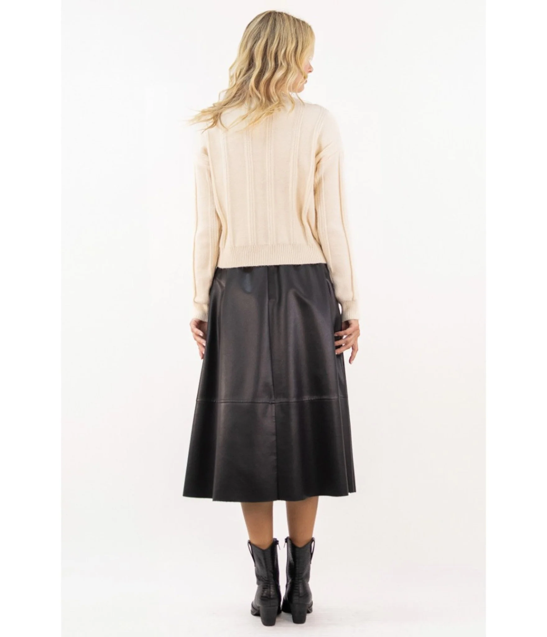 Black Vegan Leather Midi Skirt - Image 3