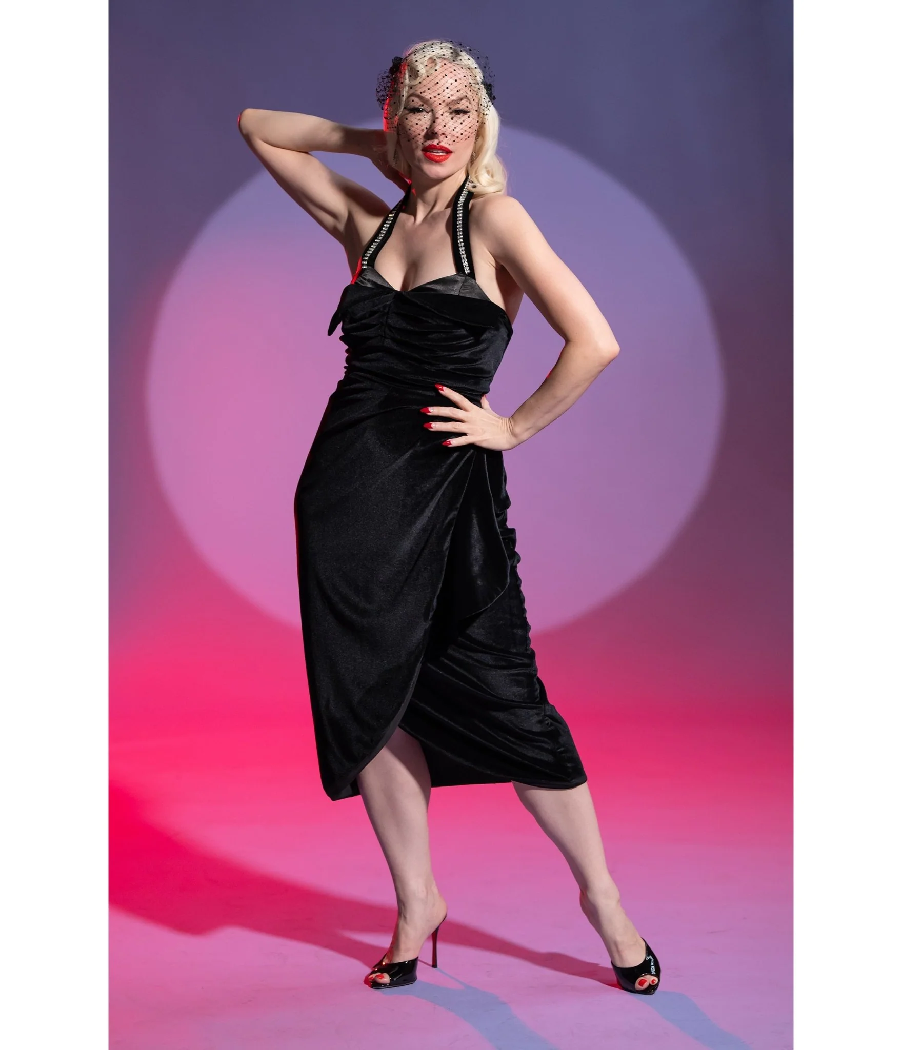 Black Velvet Cover Girl Pencil Dress - Image 4