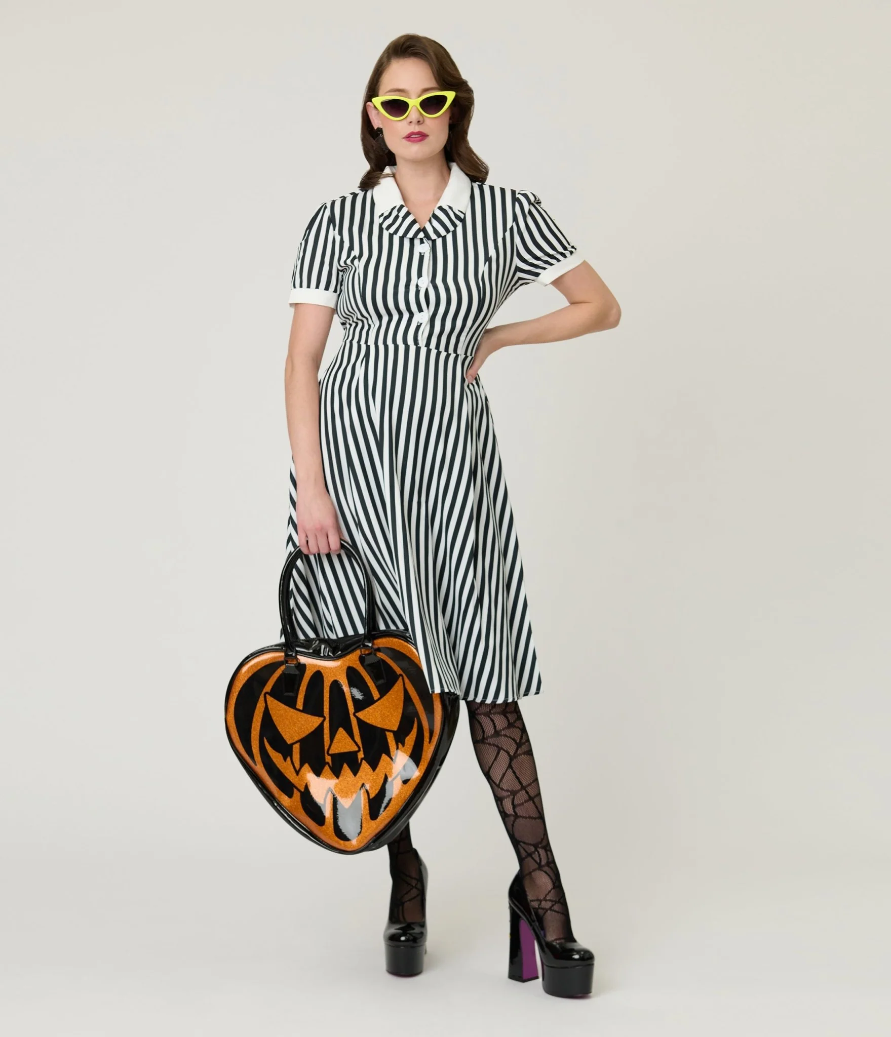Black & White Stripe Fit & Flare Dress - Image 3