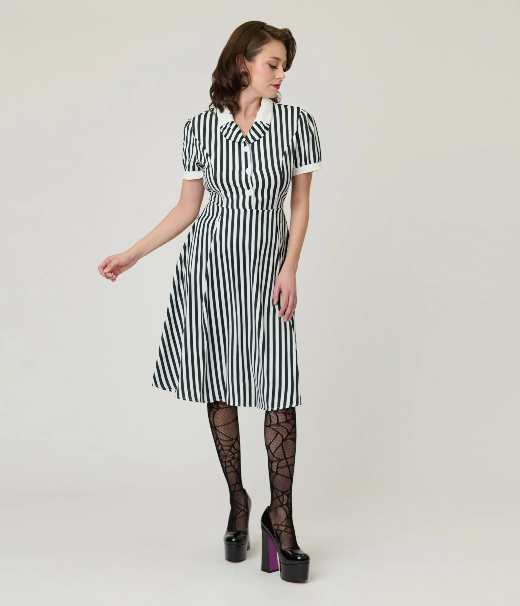 Black & White Stripe Fit & Flare Dress - Image 4