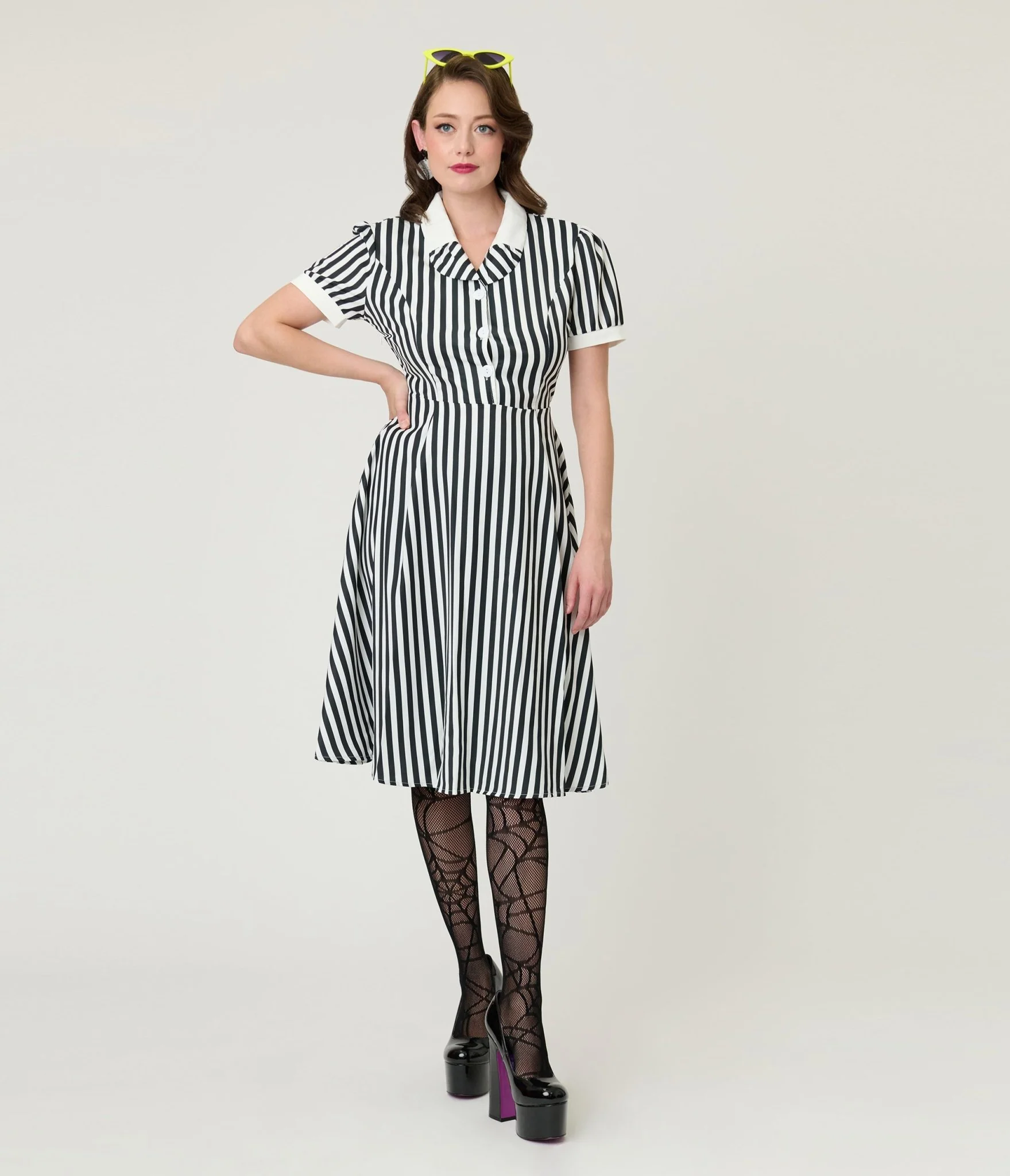 Black & White Stripe Fit & Flare Dress - Image 5