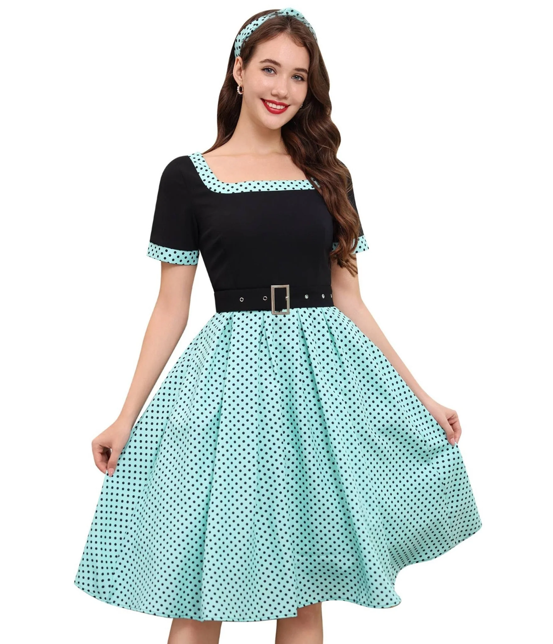 Blue & Black Polka Dot Swing Dress
