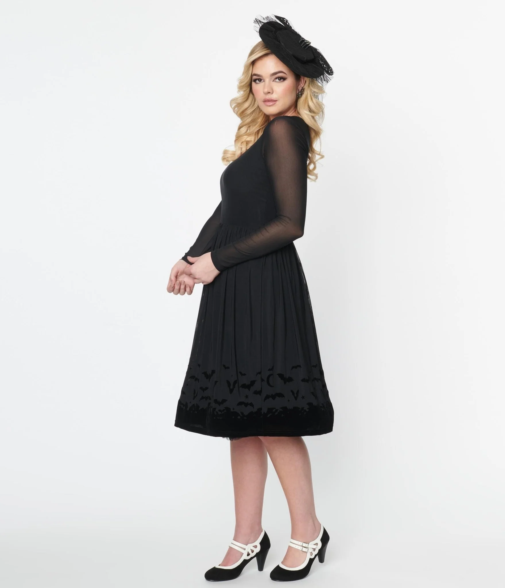 Collectif Black Mesh Bat Border Swing Dress - Image 4