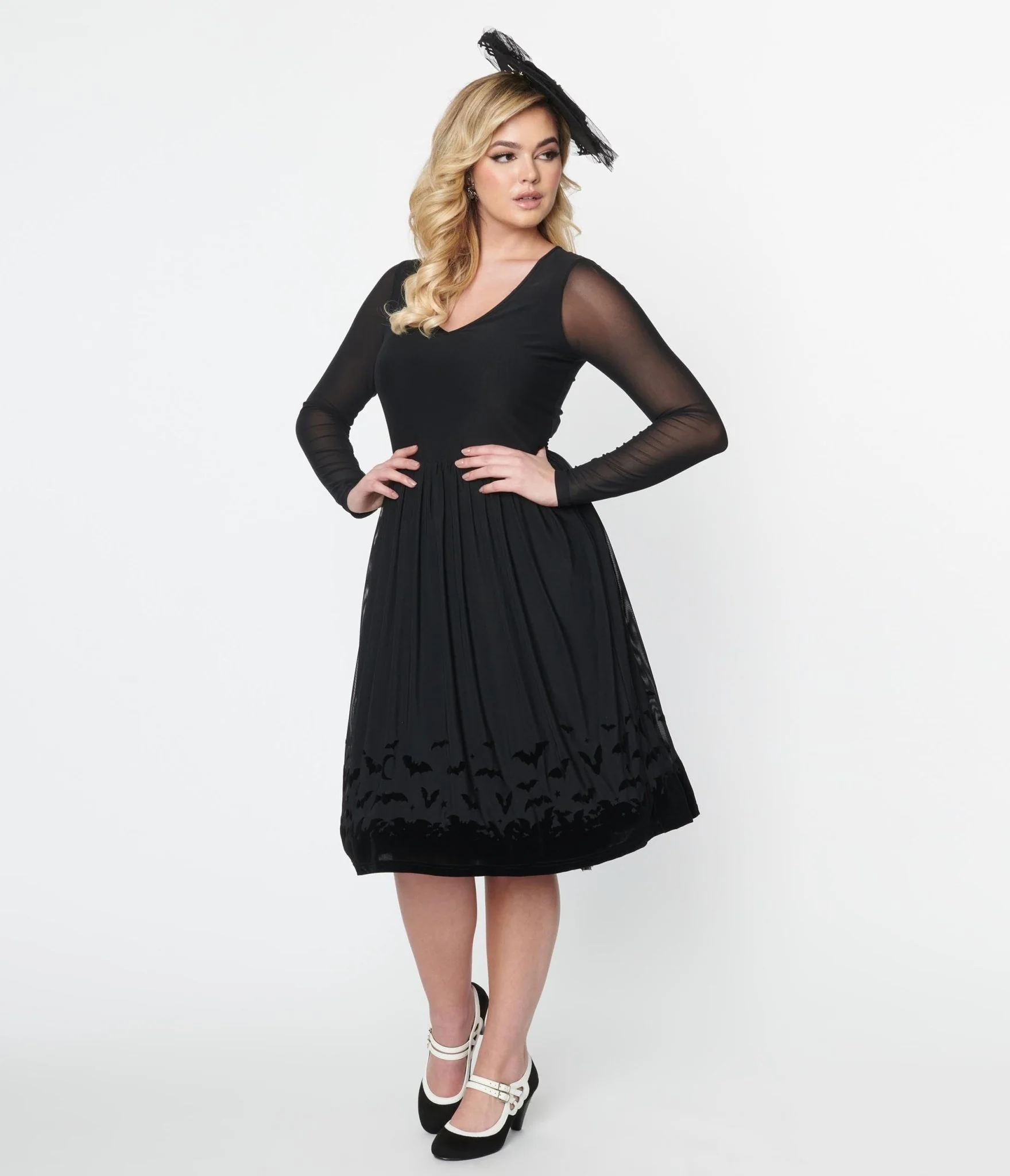 Collectif Black Mesh Bat Border Swing Dress - Image 5