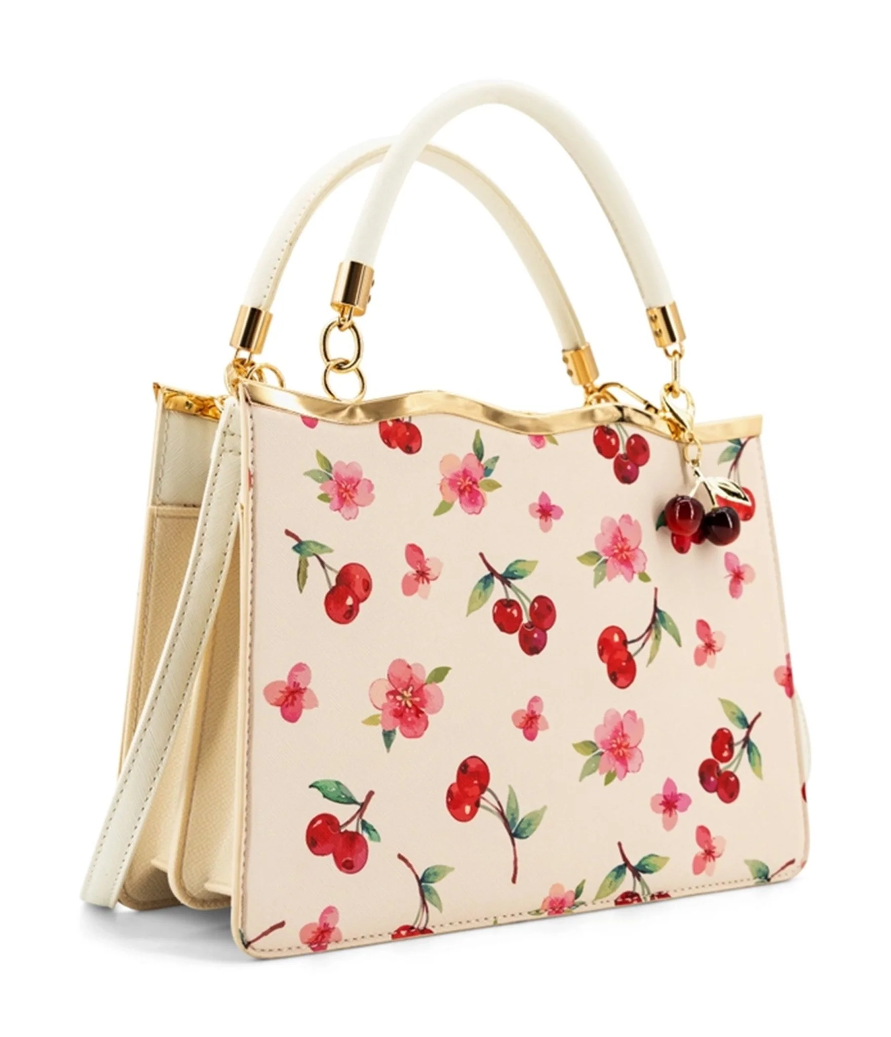 Cream & Cherry Leatherette Handbag