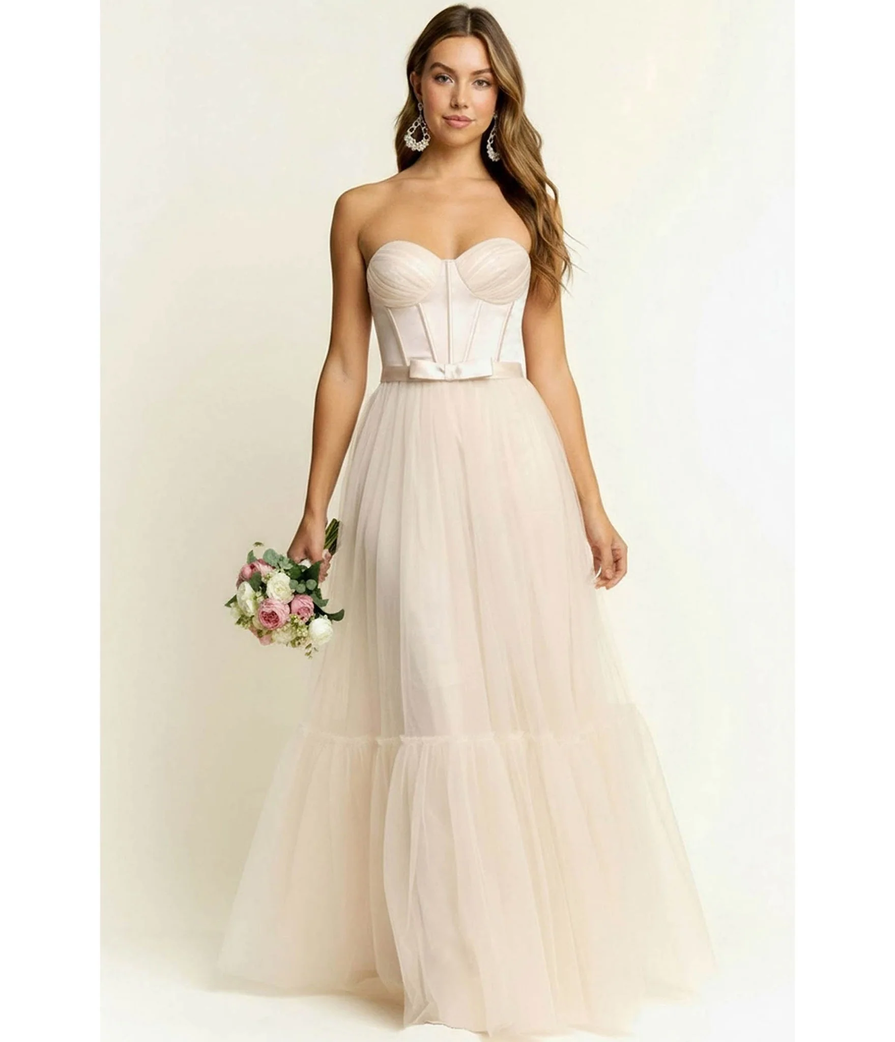 Cream Sweetheart Corset Tulle Maxi Dress - Image 3