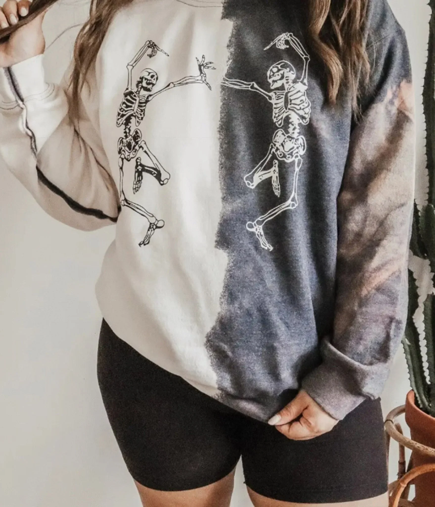 Dancing Skeletons Tie Dye Graphic Sweatshirt