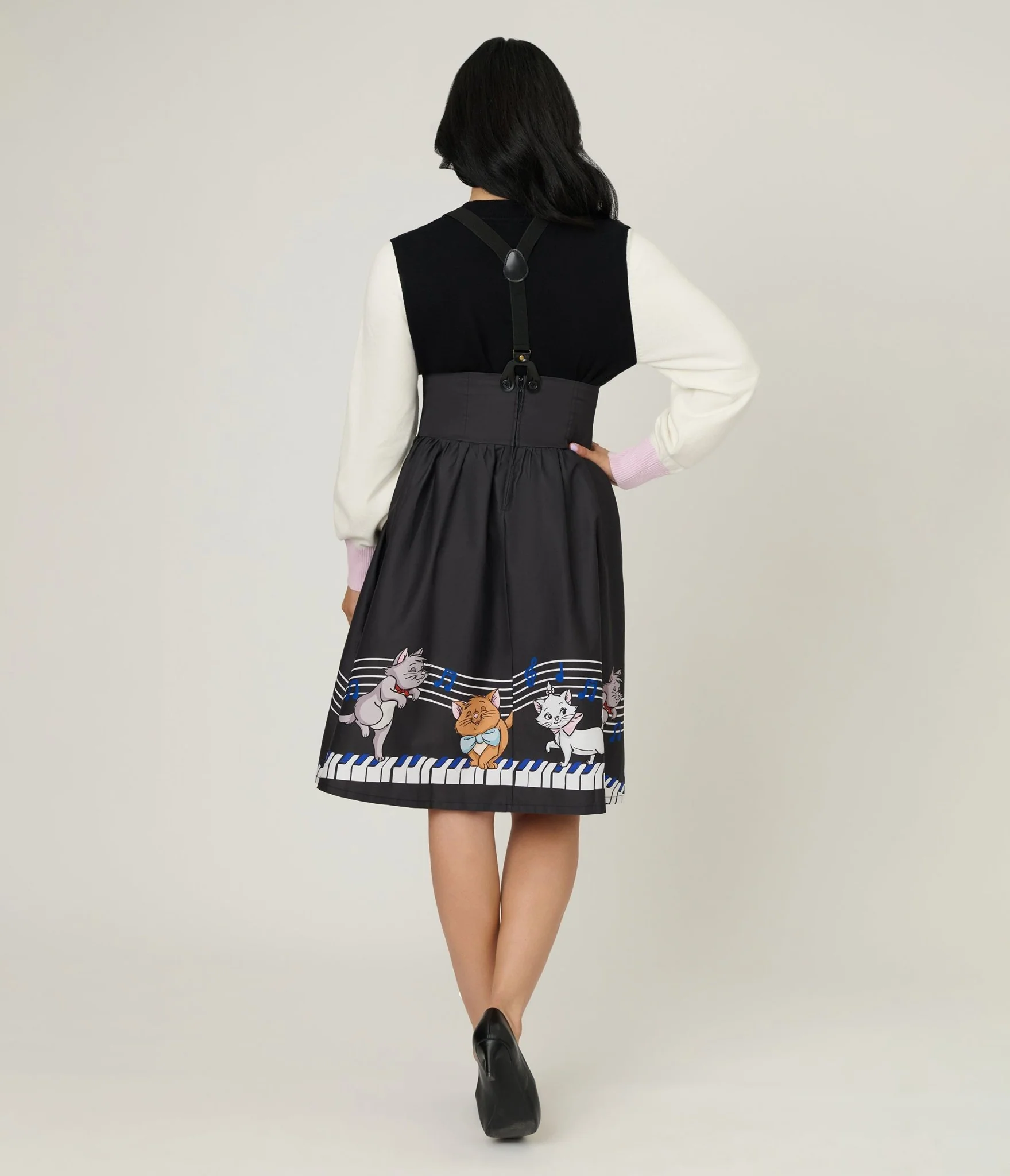 Disney Aristocats Collection by Unique Vintage Aristocats Piano Border Suspender Swing Skirt - Image 2