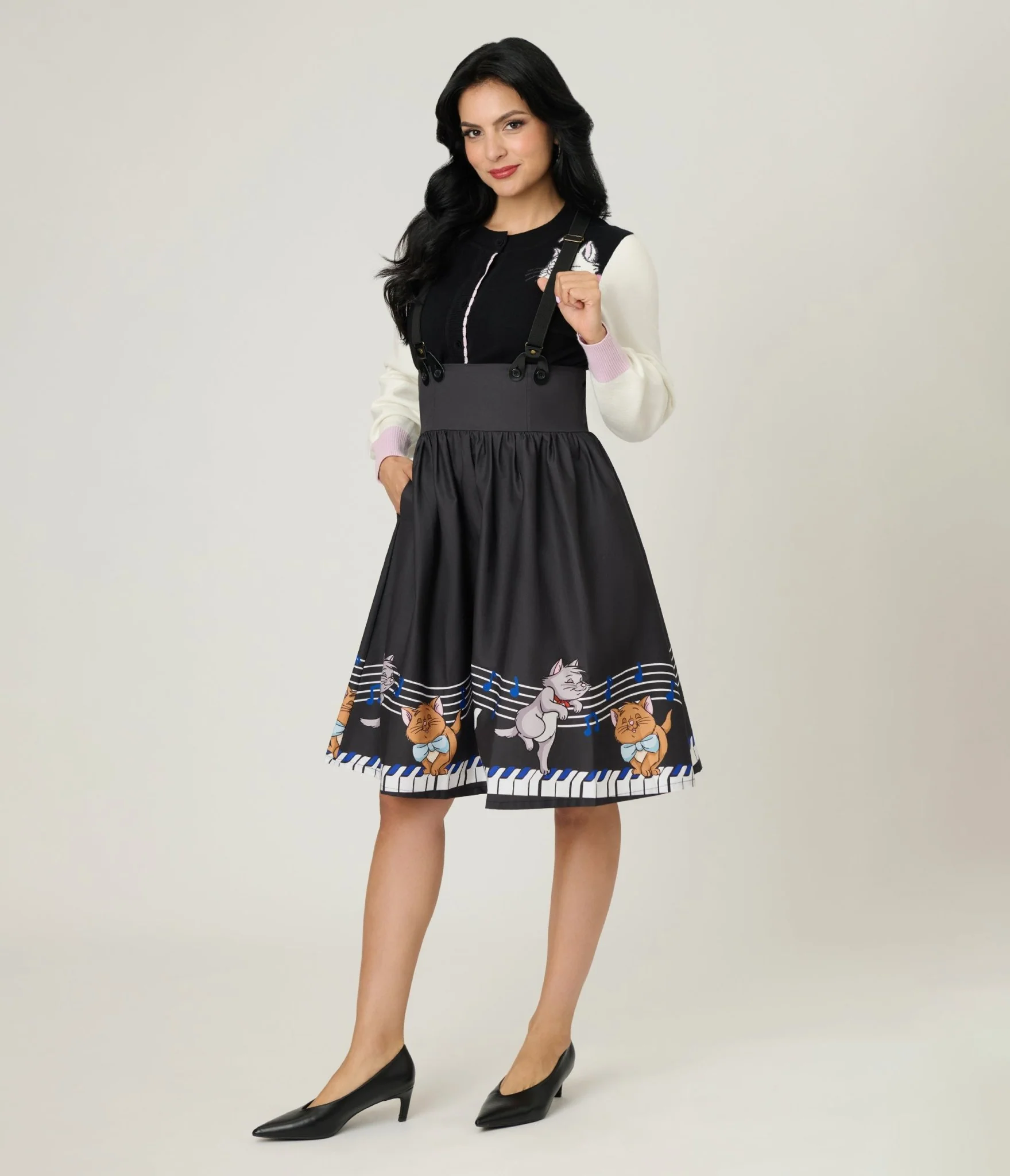 Disney Aristocats Collection by Unique Vintage Aristocats Piano Border Suspender Swing Skirt - Image 4