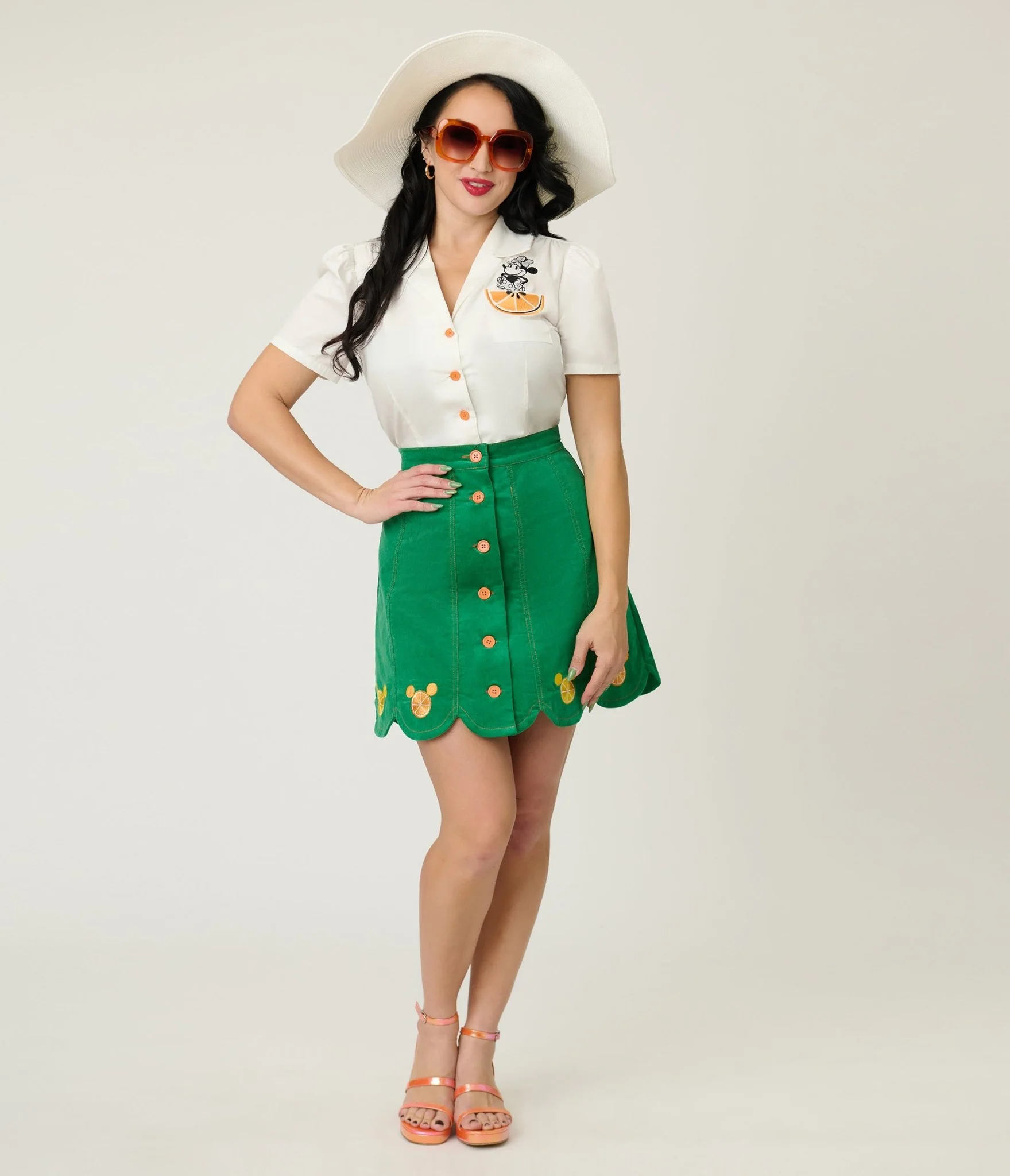 Disney Food Collection by Smak Parlour Green Mickey Citrus Corduroy Mini Skirt