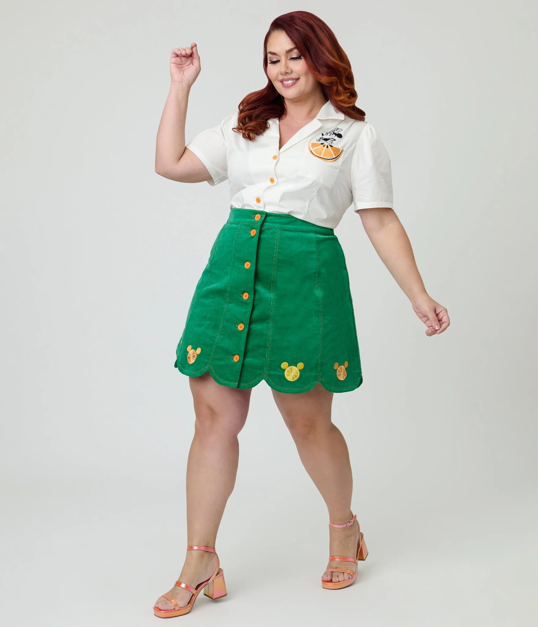 Disney Food Collection by Smak Parlour Plus Size Green Mickey Citrus Corduroy Mini Skirt - Image 4