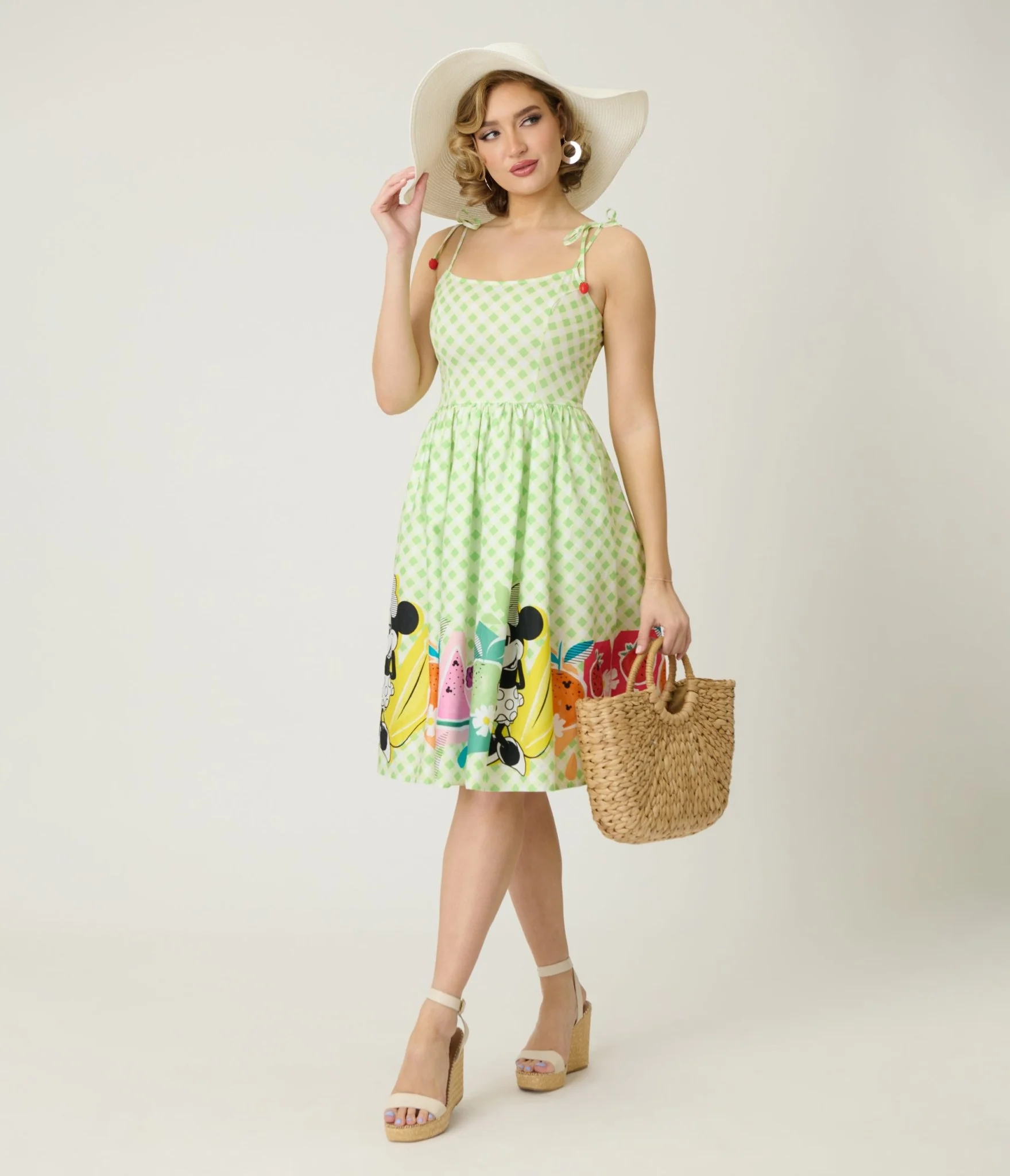 Disney Food Collection by Unique Vintage Green Gingham Mickey Fruit Salad Swing Dress - Image 3