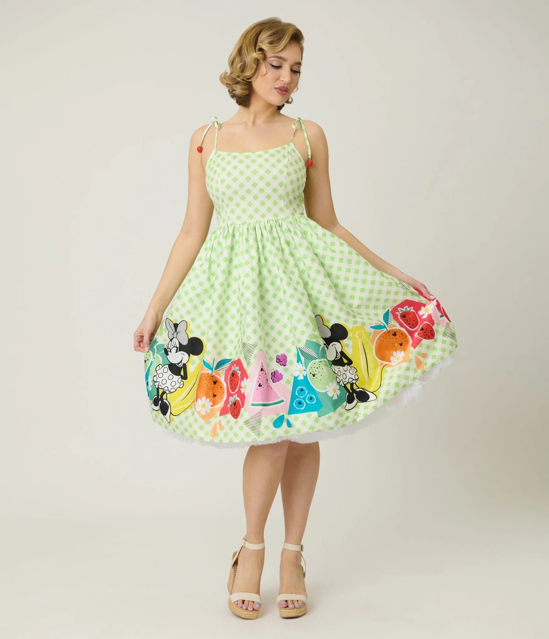 Disney Food Collection by Unique Vintage Green Gingham Mickey Fruit Salad Swing Dress - Image 4