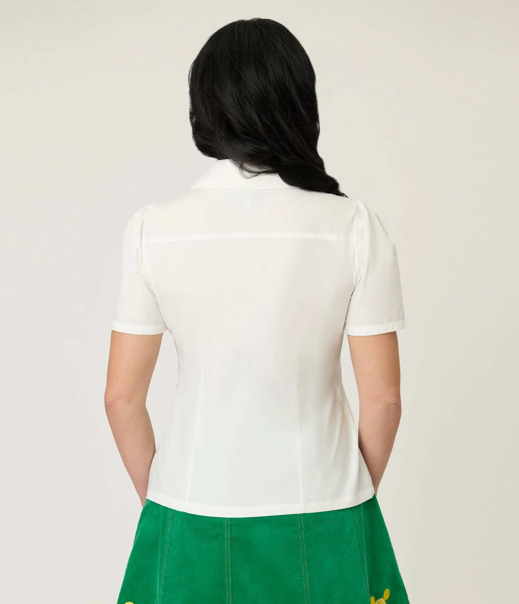 Disney Food Collection by Unique Vintage White & Orange Pocket Minnie Embroidered Cotton Blouse - Image 2