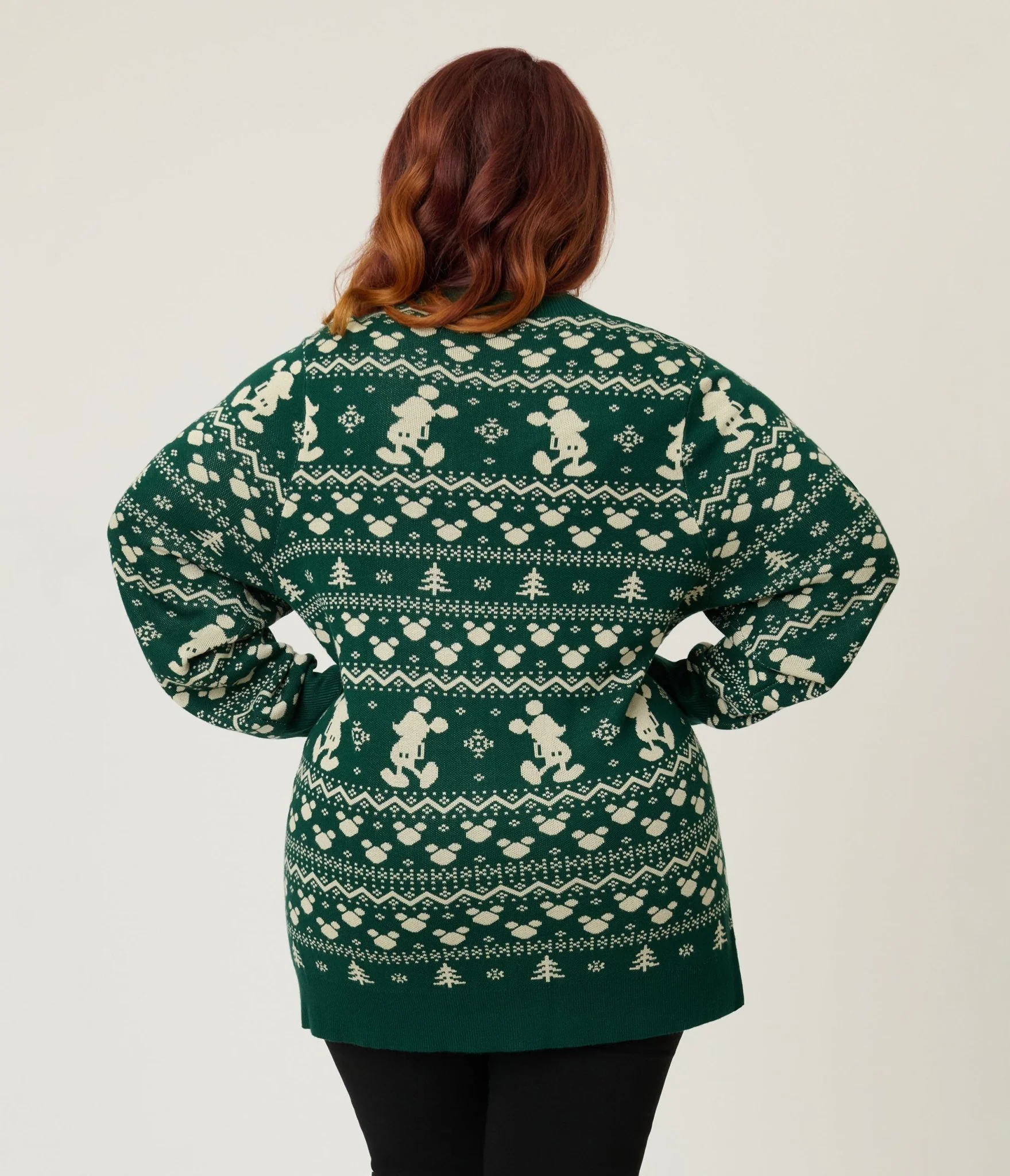 Disney Holiday Collection by Unique Vintage Plus Size Green Winter Mickey Fair Isle Cardigan - Image 2