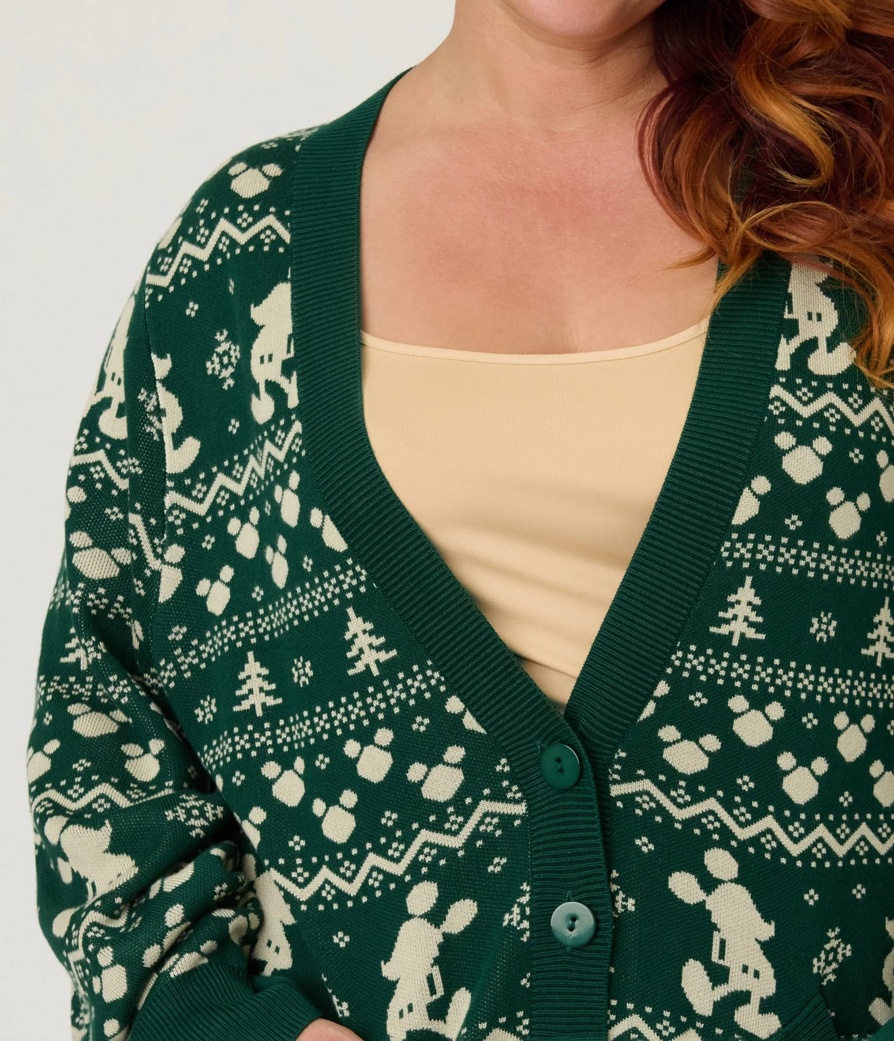 Disney Holiday Collection by Unique Vintage Plus Size Green Winter Mickey Fair Isle Cardigan - Image 4