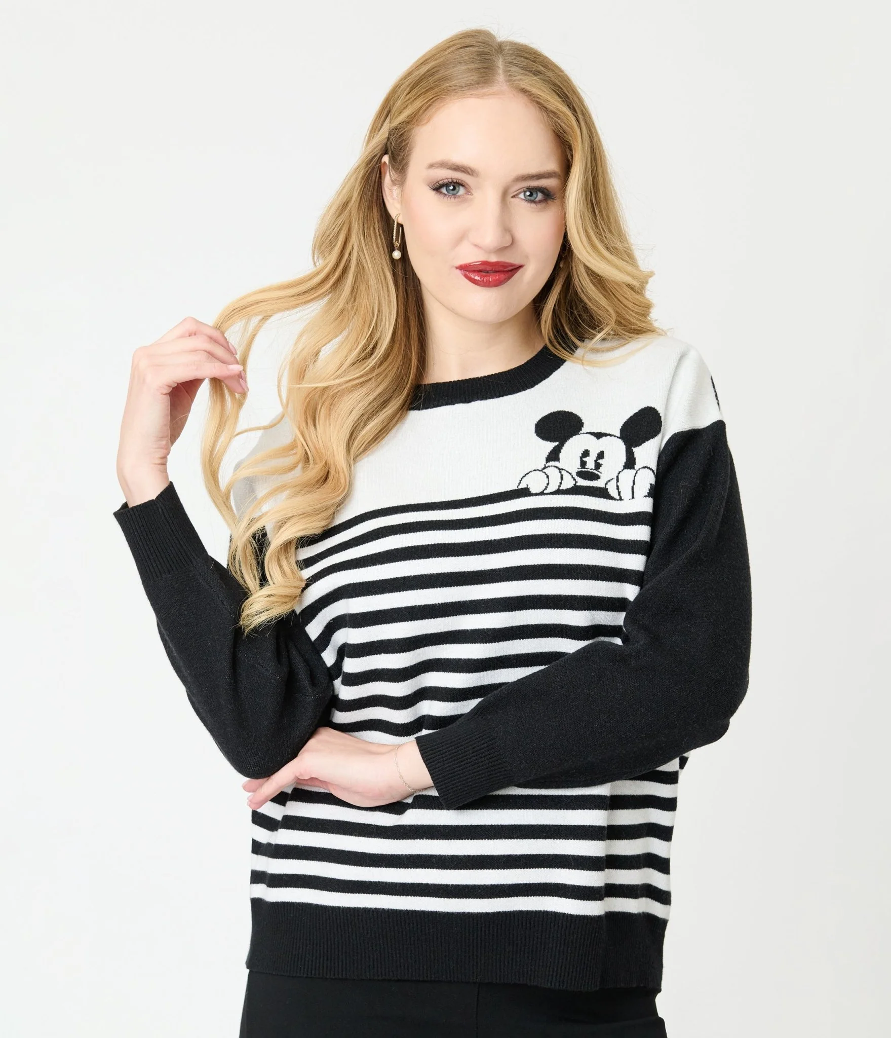 Disney Mickey & Friends Collection by Unique Vintage Black & White Stripe Mickey Sweater