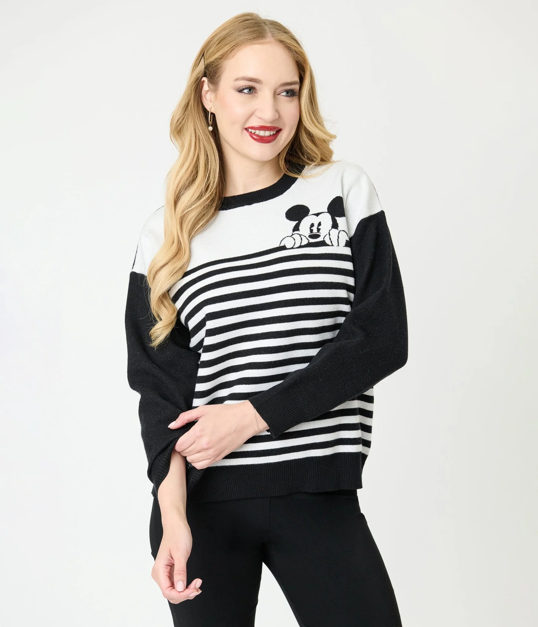 Disney Mickey & Friends Collection by Unique Vintage Black & White Stripe Mickey Sweater - Image 3