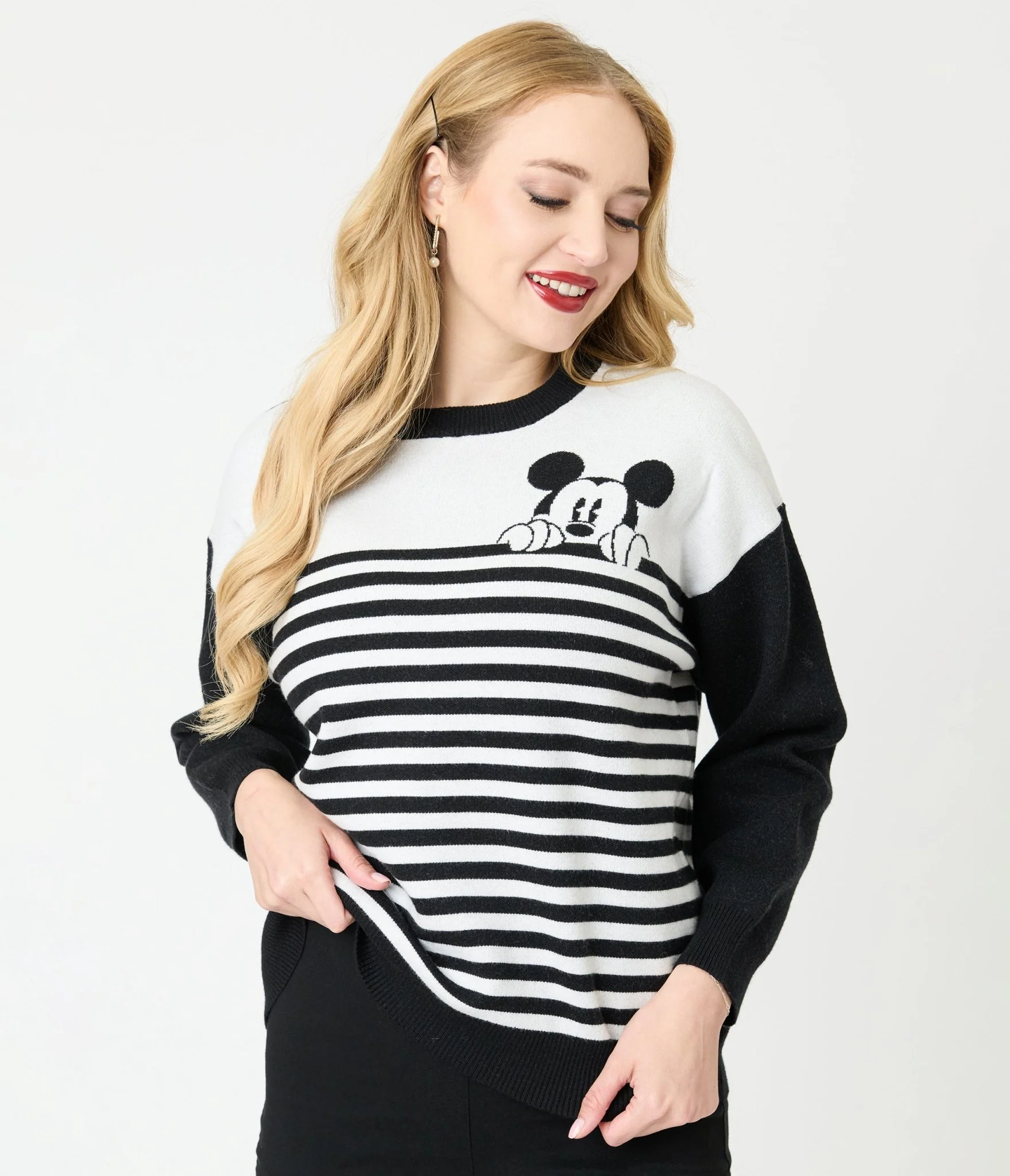 Disney Mickey & Friends Collection by Unique Vintage Black & White Stripe Mickey Sweater - Image 4