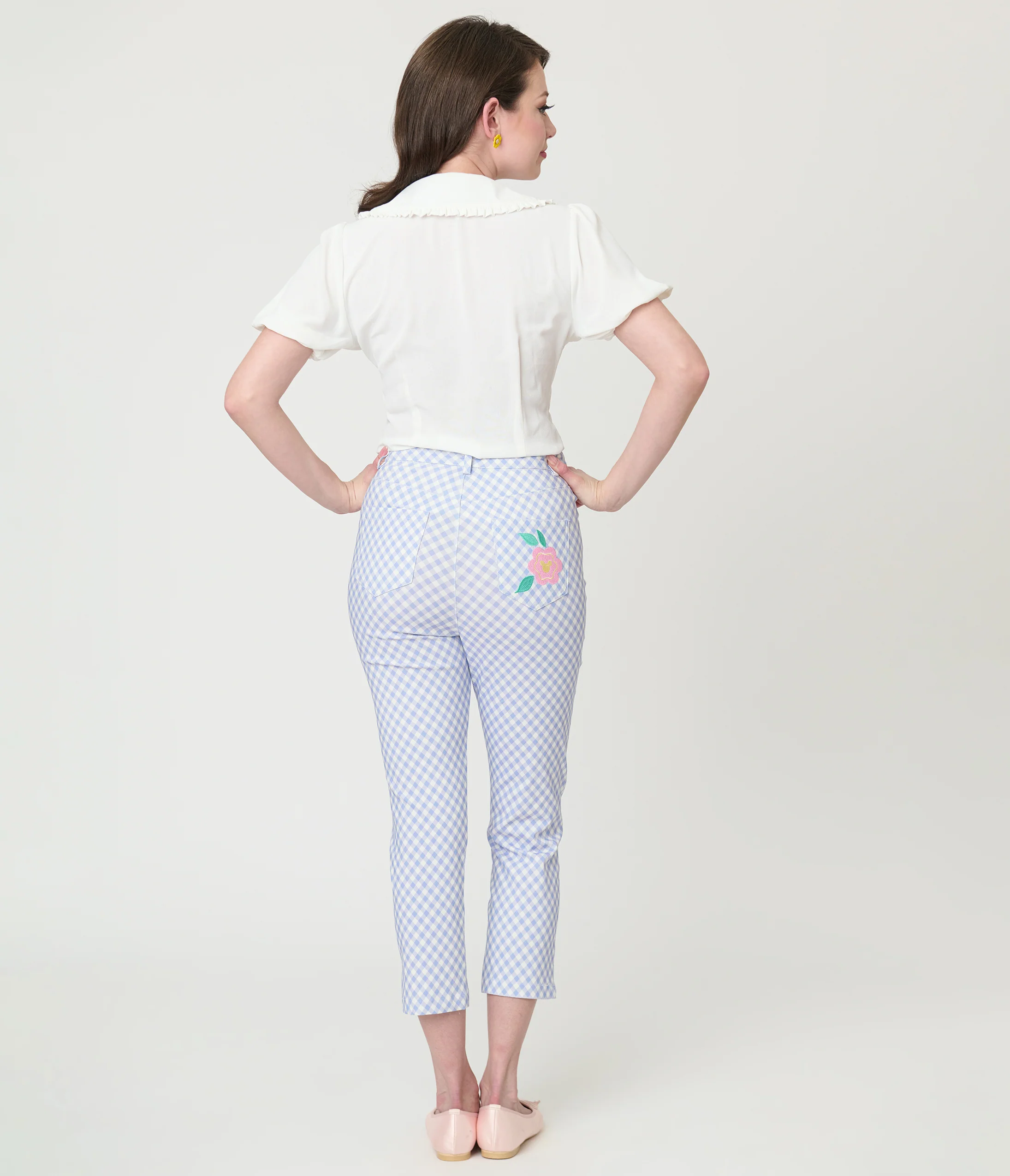Disney Mickey & Friends Collection by Unique Vintage Blue Gingham Rachelle Capri Pants - Image 3