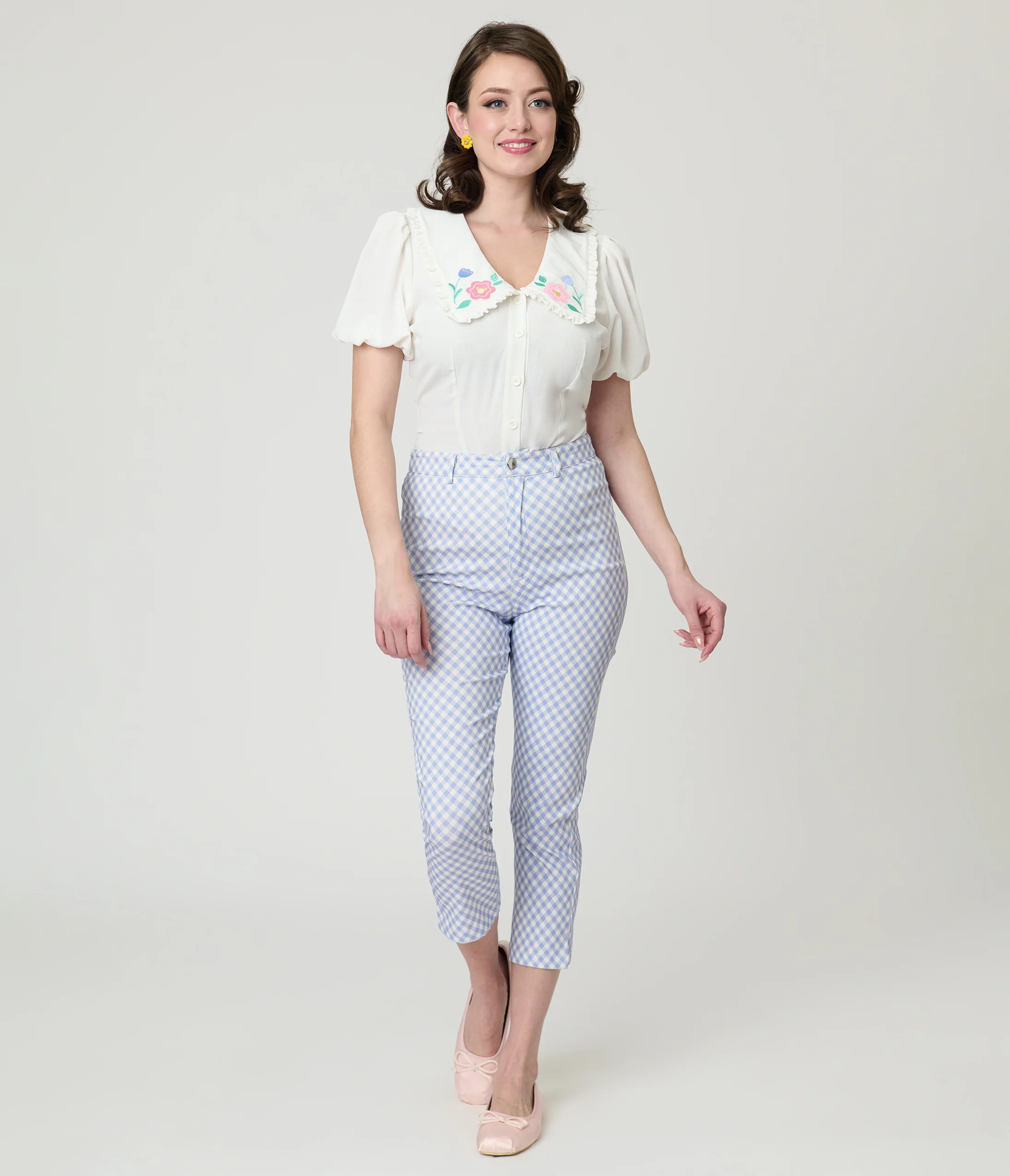 Disney Mickey & Friends Collection by Unique Vintage Blue Gingham Rachelle Capri Pants - Image 4