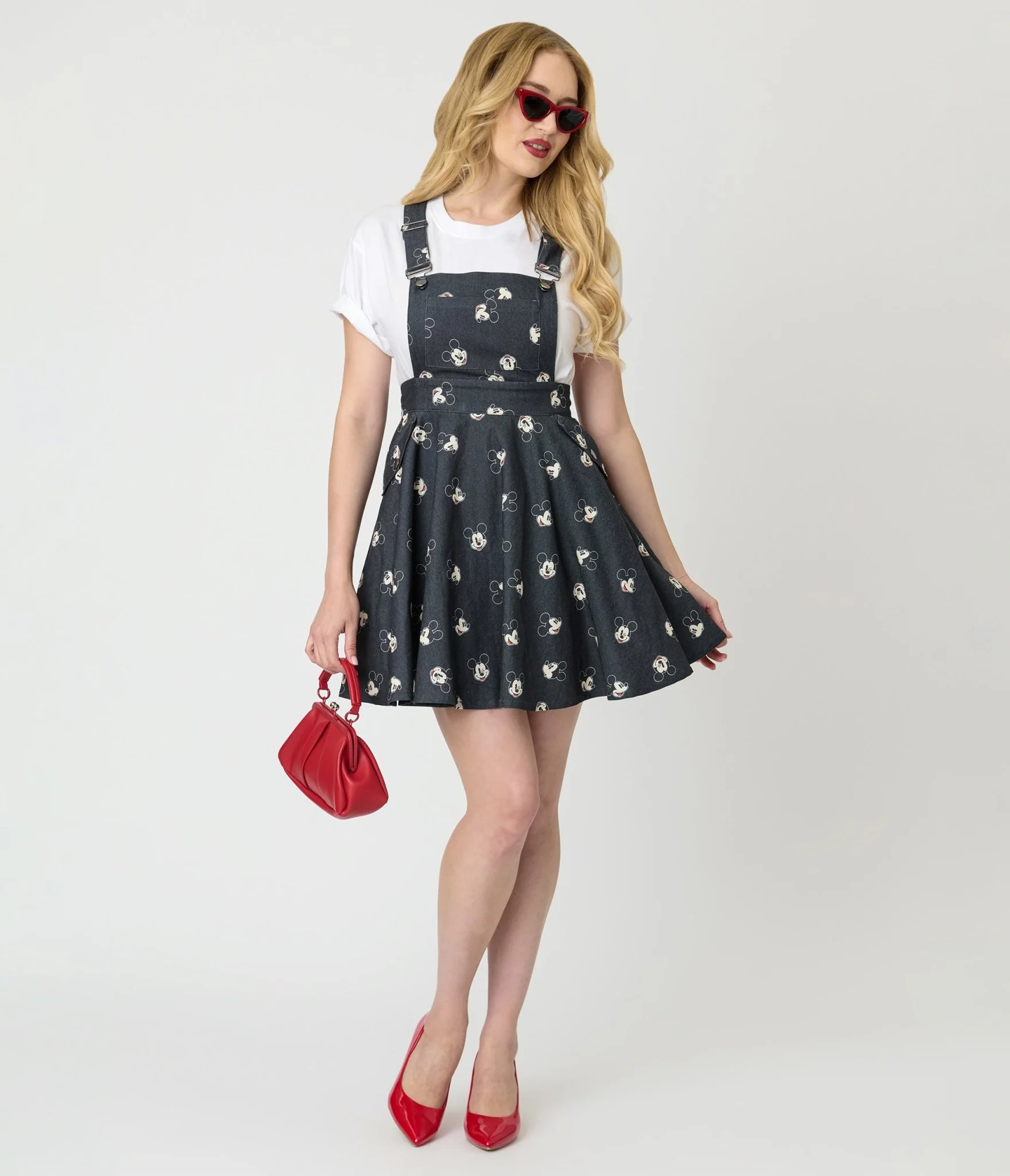 Disney Mickey & Friends Collection by Unique Vintage Mickey Face Pinafore Skirt - Image 4