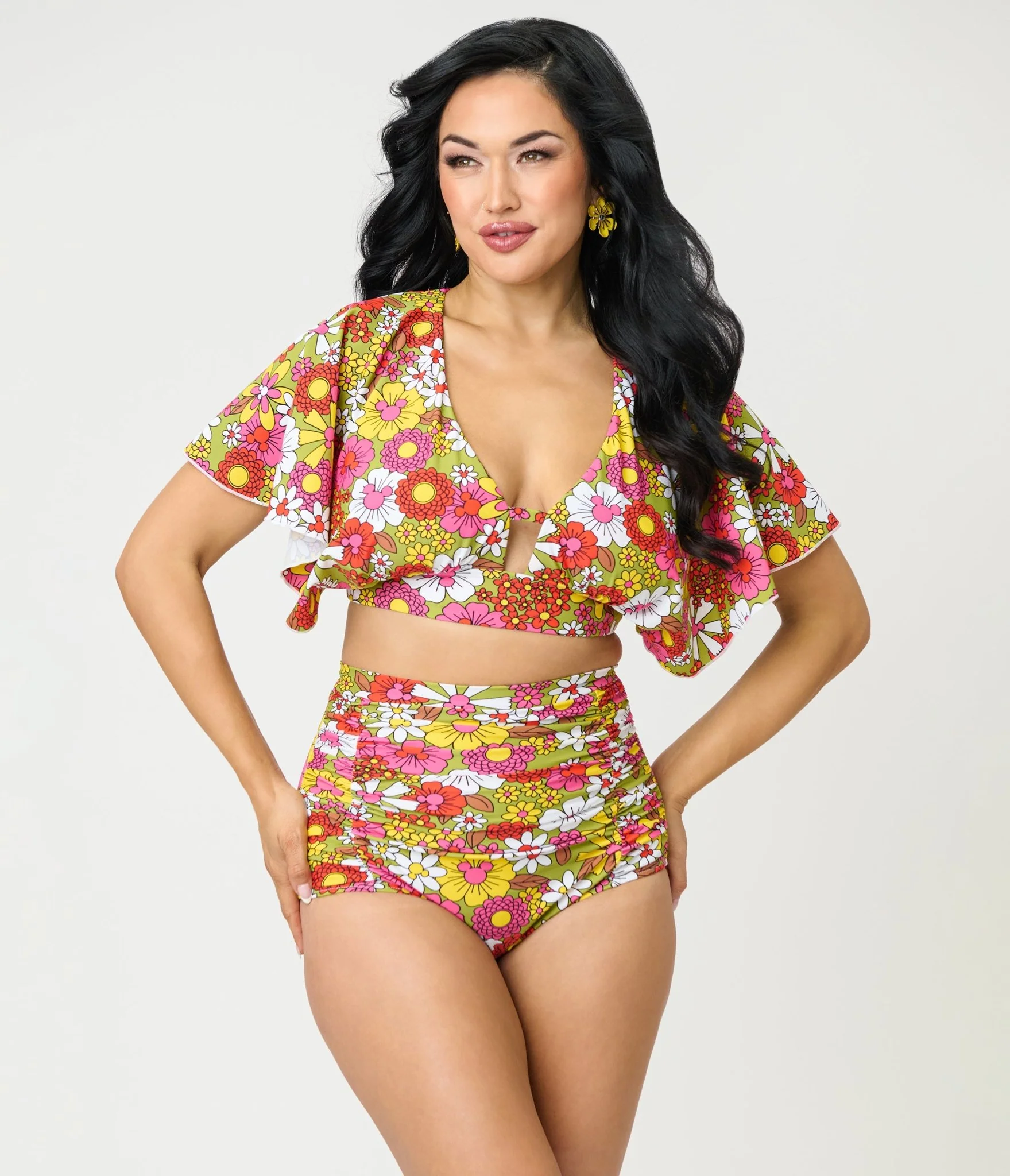 Disney Mickey & Friends Collection by Unique Vintage Mickey Floral Monroe High Waist Bikini Bottom - Image 5