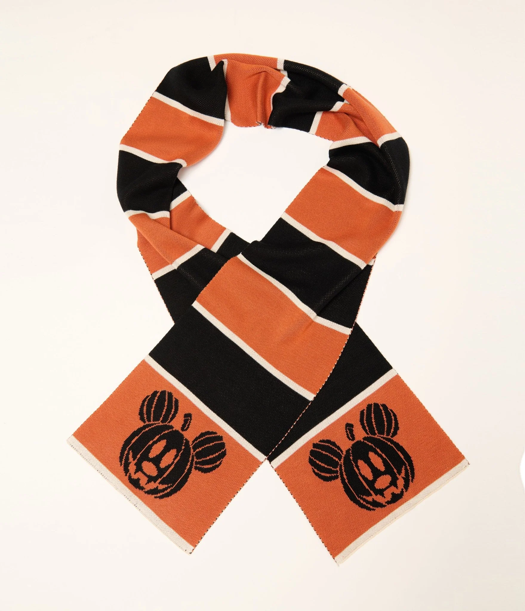 Disney Mickey & Friends Collection by Unique Vintage Mickey Jack-O-Lantern Striped Knit Scarf