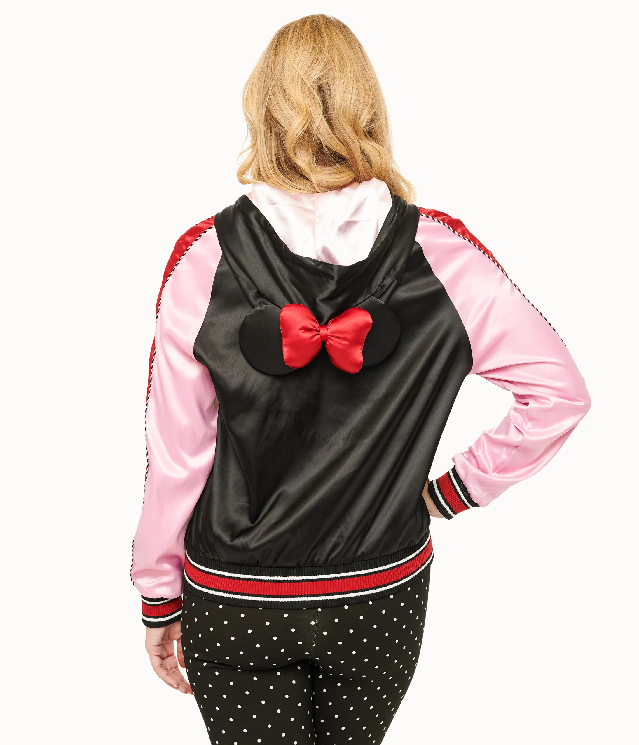 Disney Mickey & Friends Collection by Unique Vintage Minnie Mouse Hooded Satin Bomber Jacket - Image 2