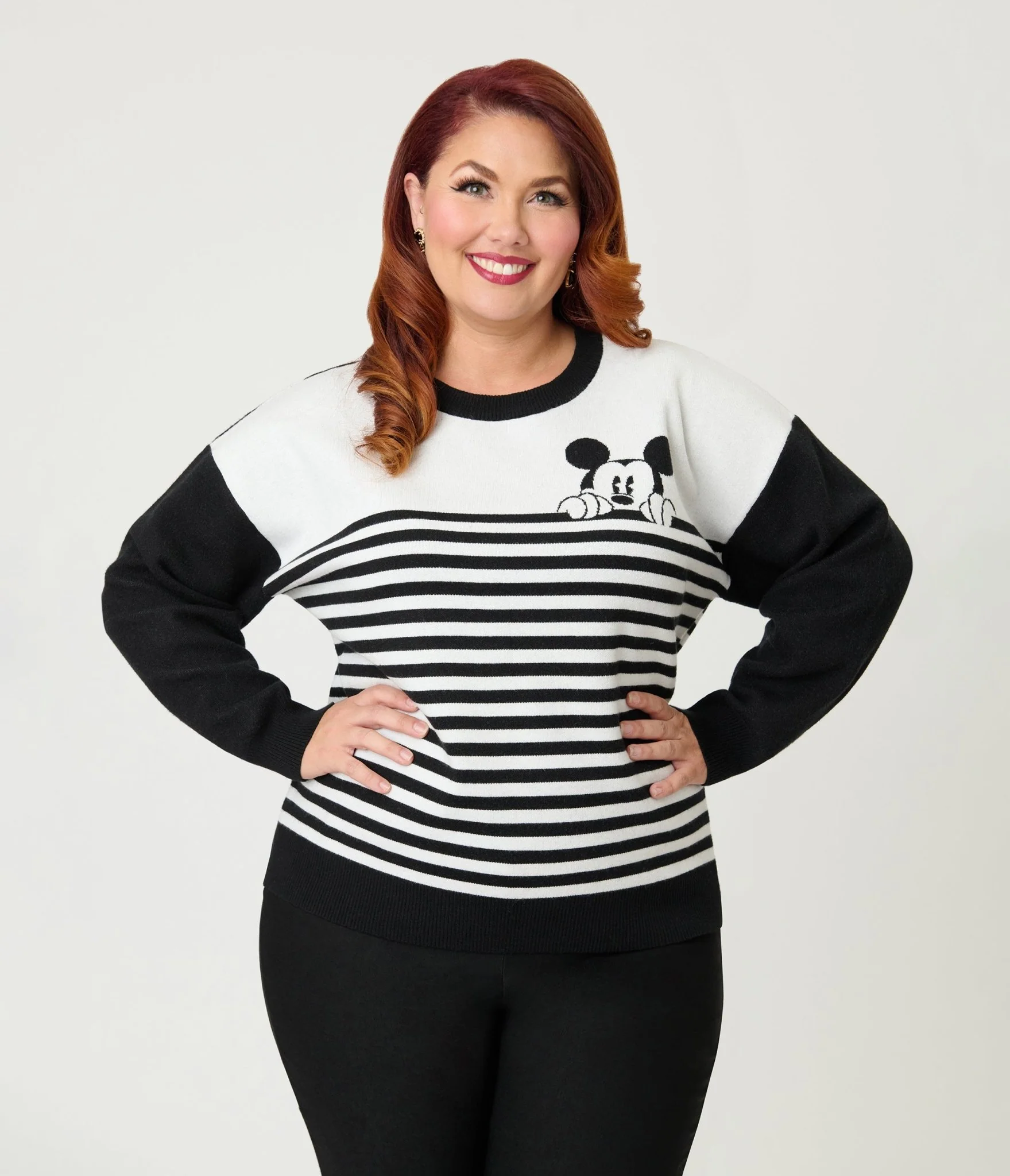 Disney Mickey & Friends Collection by Unique Vintage Plus Size Black & White Stripe Mickey Sweater