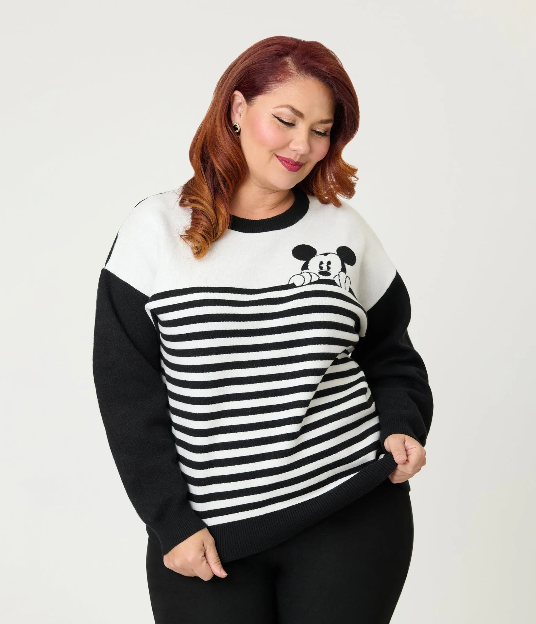 Disney Mickey & Friends Collection by Unique Vintage Plus Size Black & White Stripe Mickey Sweater - Image 3