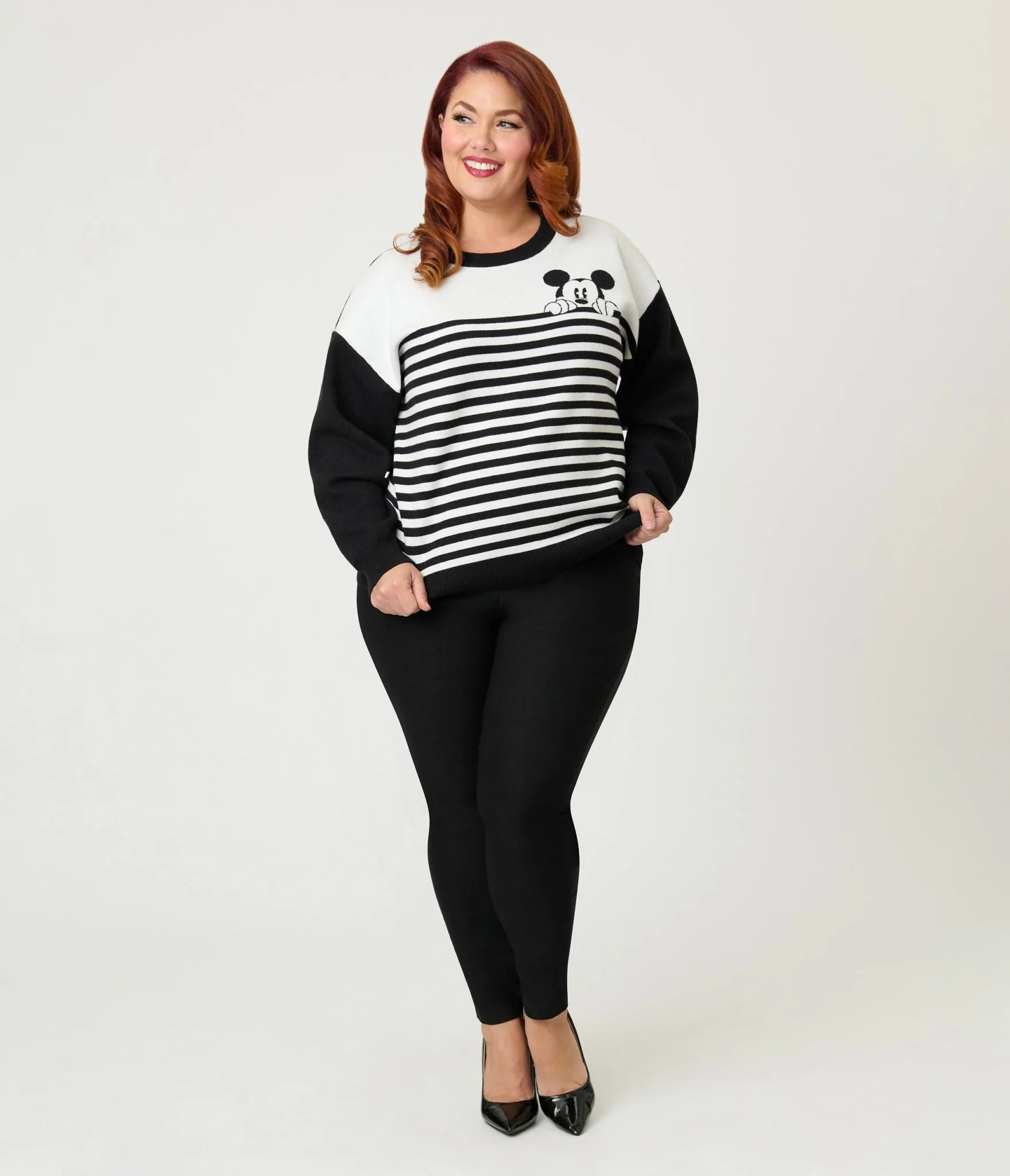 Disney Mickey & Friends Collection by Unique Vintage Plus Size Black & White Stripe Mickey Sweater - Image 4