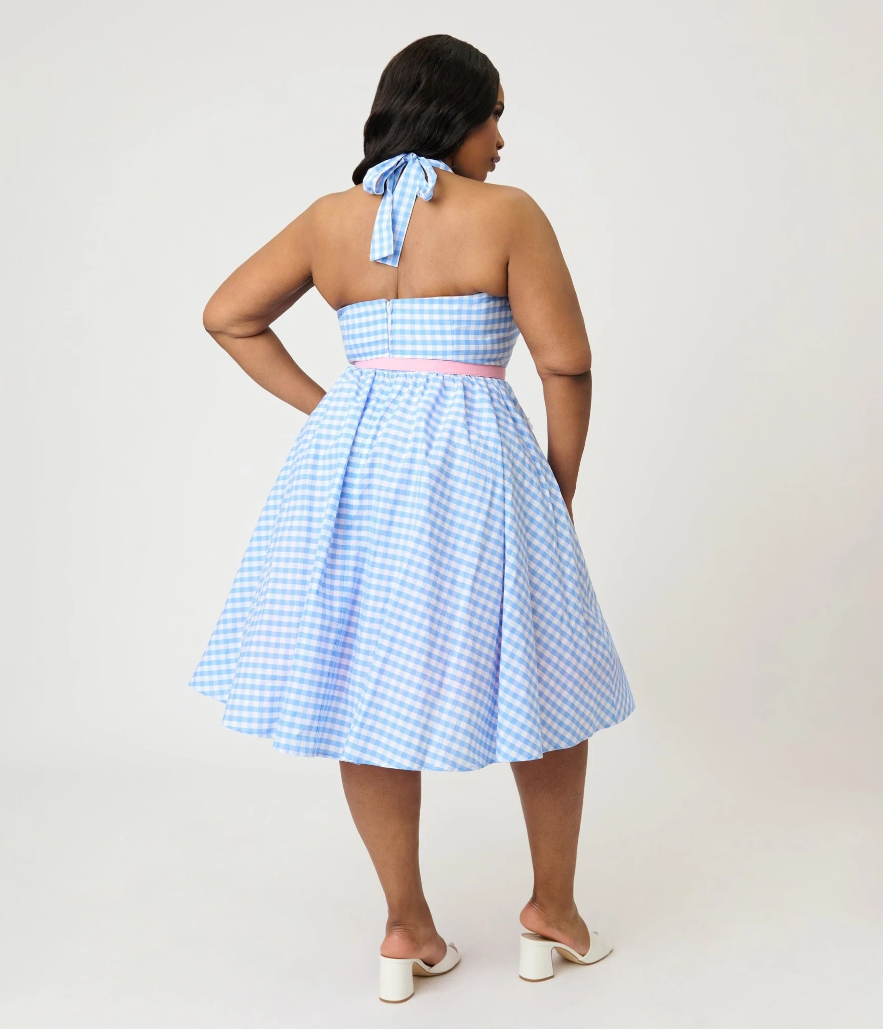 Disney Mickey & Friends Collection by Unique Vintage Plus Size Blue Gingham Cotton Halter Swing Dress - Image 2