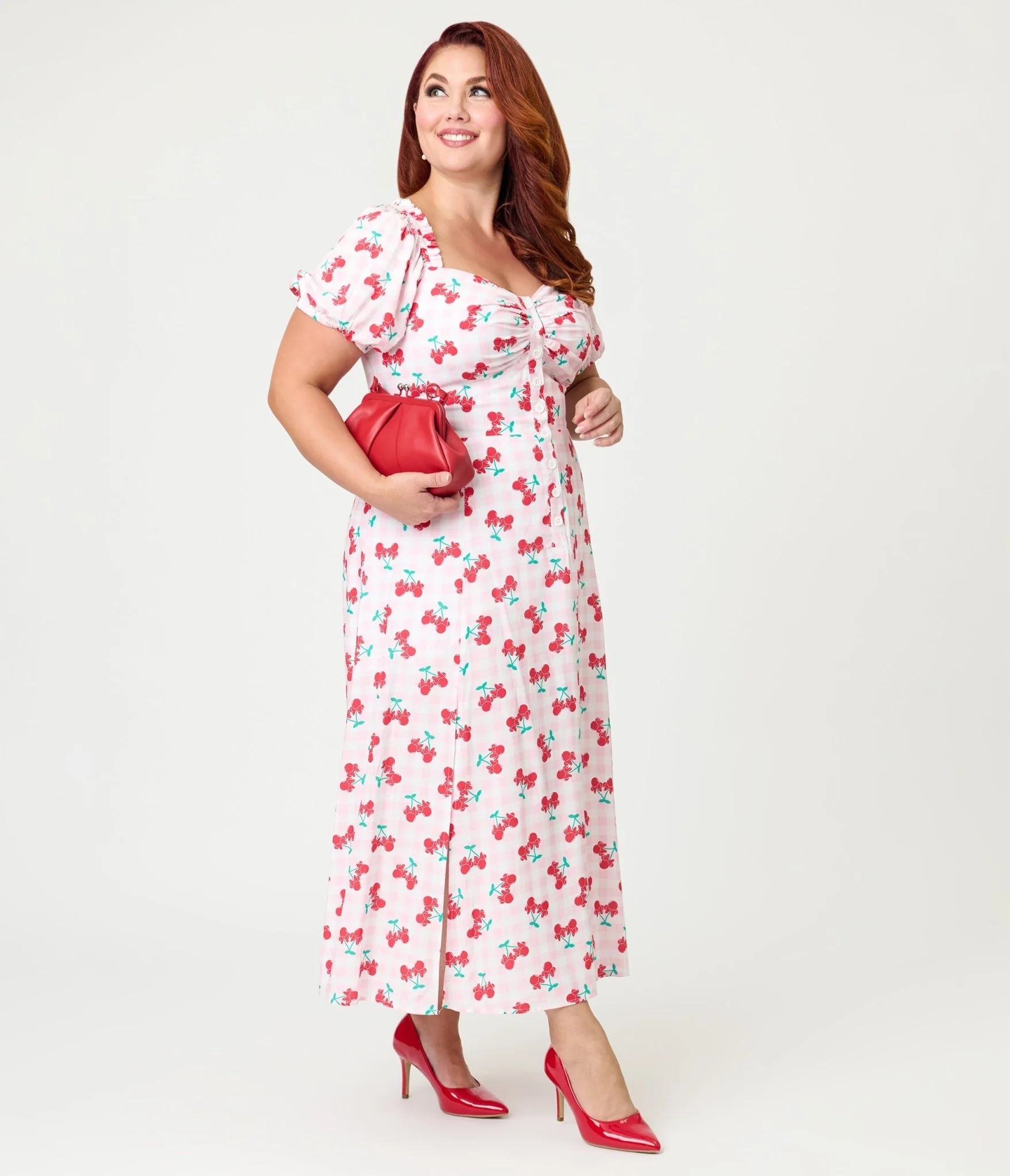 Disney Mickey & Friends Collection by Unique Vintage Plus Size Pink & Minnie Cherries Midi Dress - Image 4