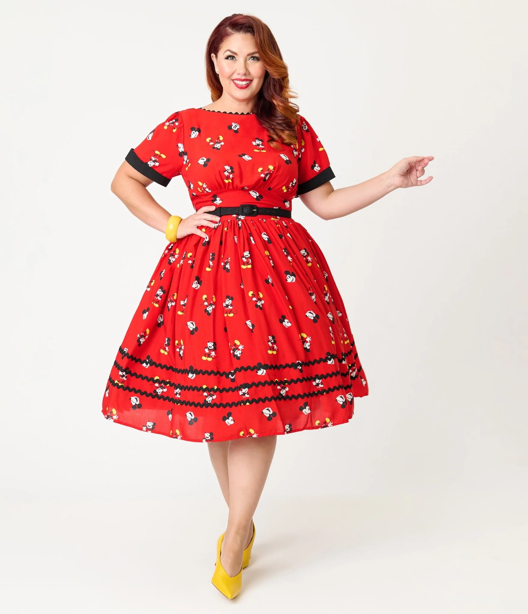 Disney Mickey & Friends Collection by Unique Vintage Plus Size Red Mickey Print Swing Dress - Image 3