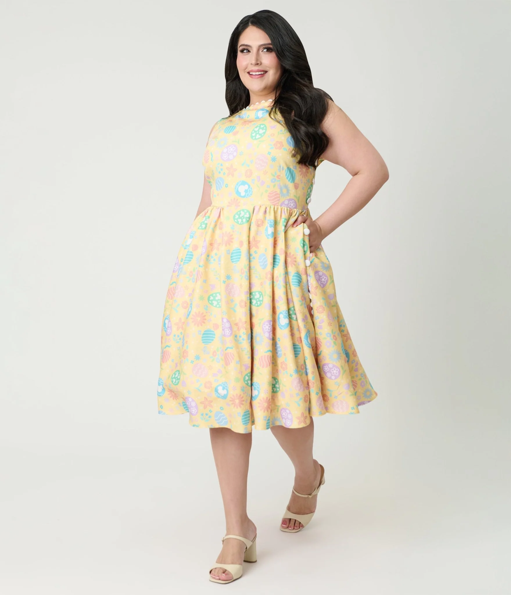 Disney Mickey & Friends Collection by Unique Vintage Plus Size Yellow & Easter Egg Livvie Swing Dress - Image 3
