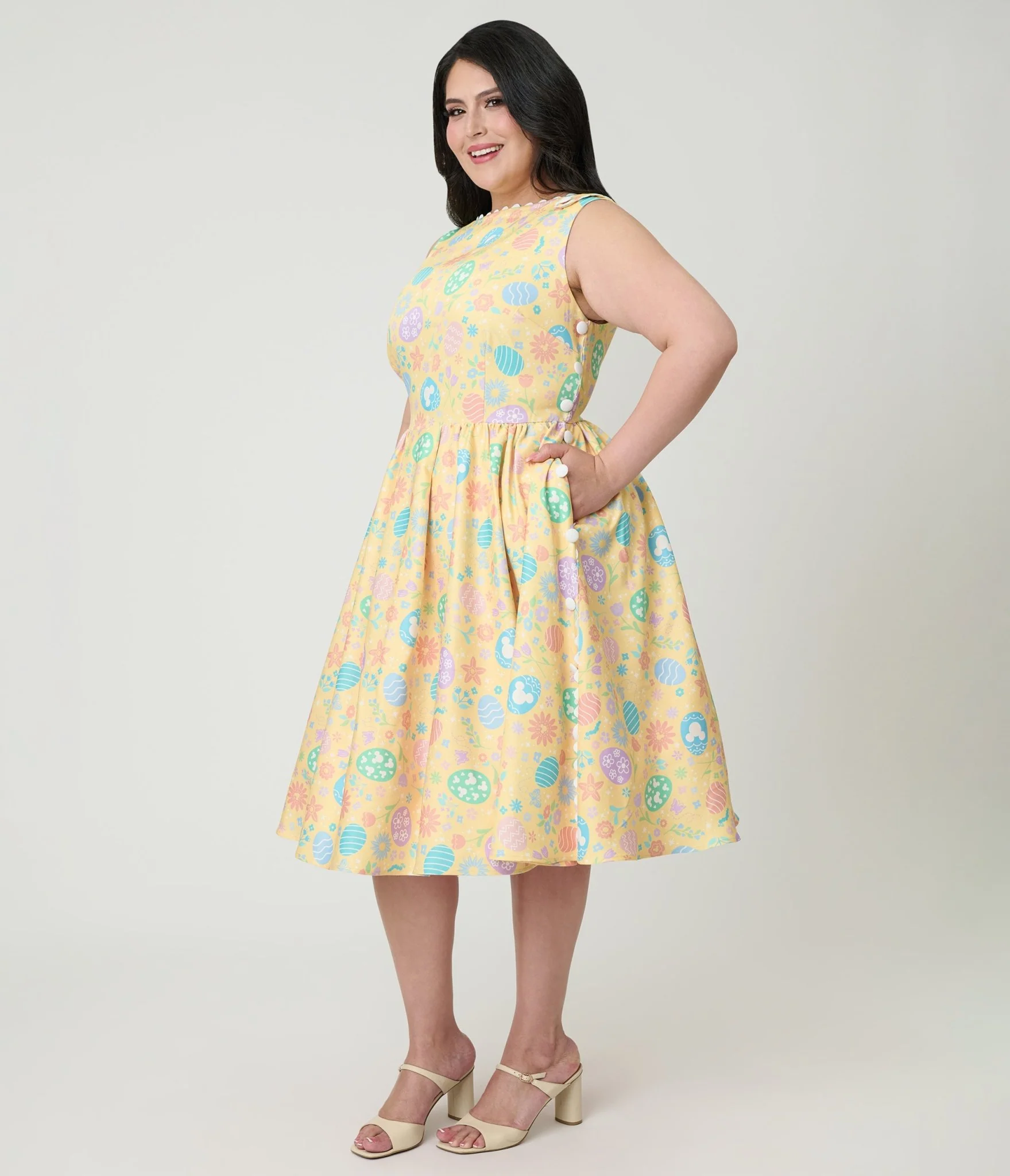 Disney Mickey & Friends Collection by Unique Vintage Plus Size Yellow & Easter Egg Livvie Swing Dress - Image 4