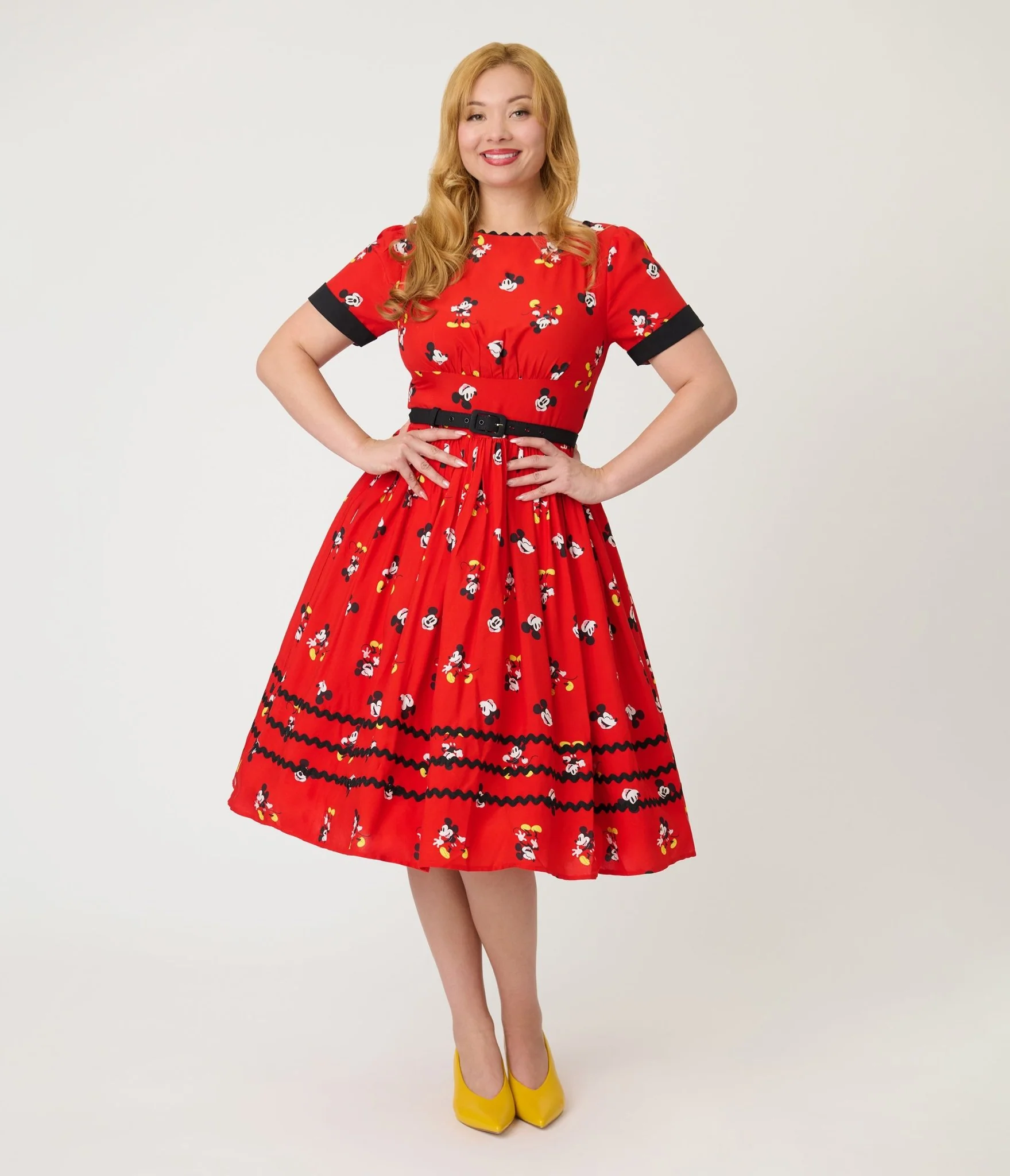 Disney Mickey & Friends Collection by Unique Vintage Red Mickey Print Swing Dress - Image 3
