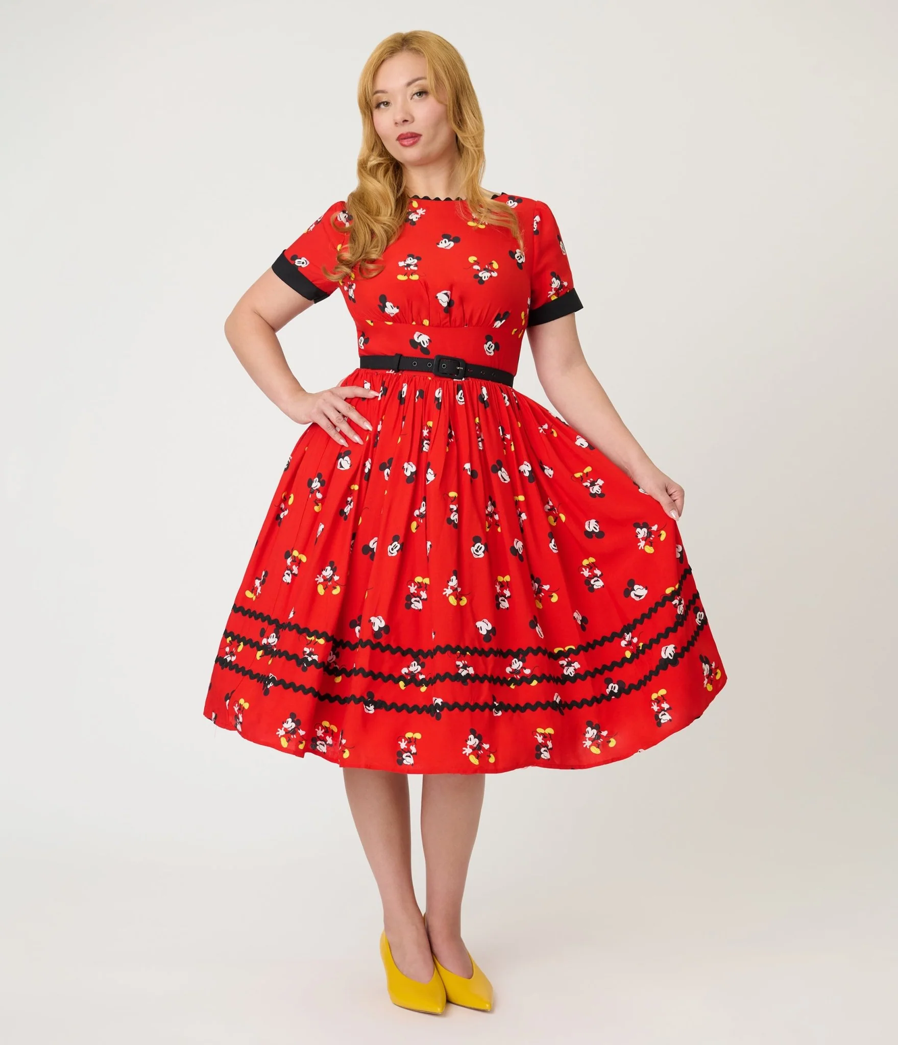 Disney Mickey & Friends Collection by Unique Vintage Red Mickey Print Swing Dress - Image 5