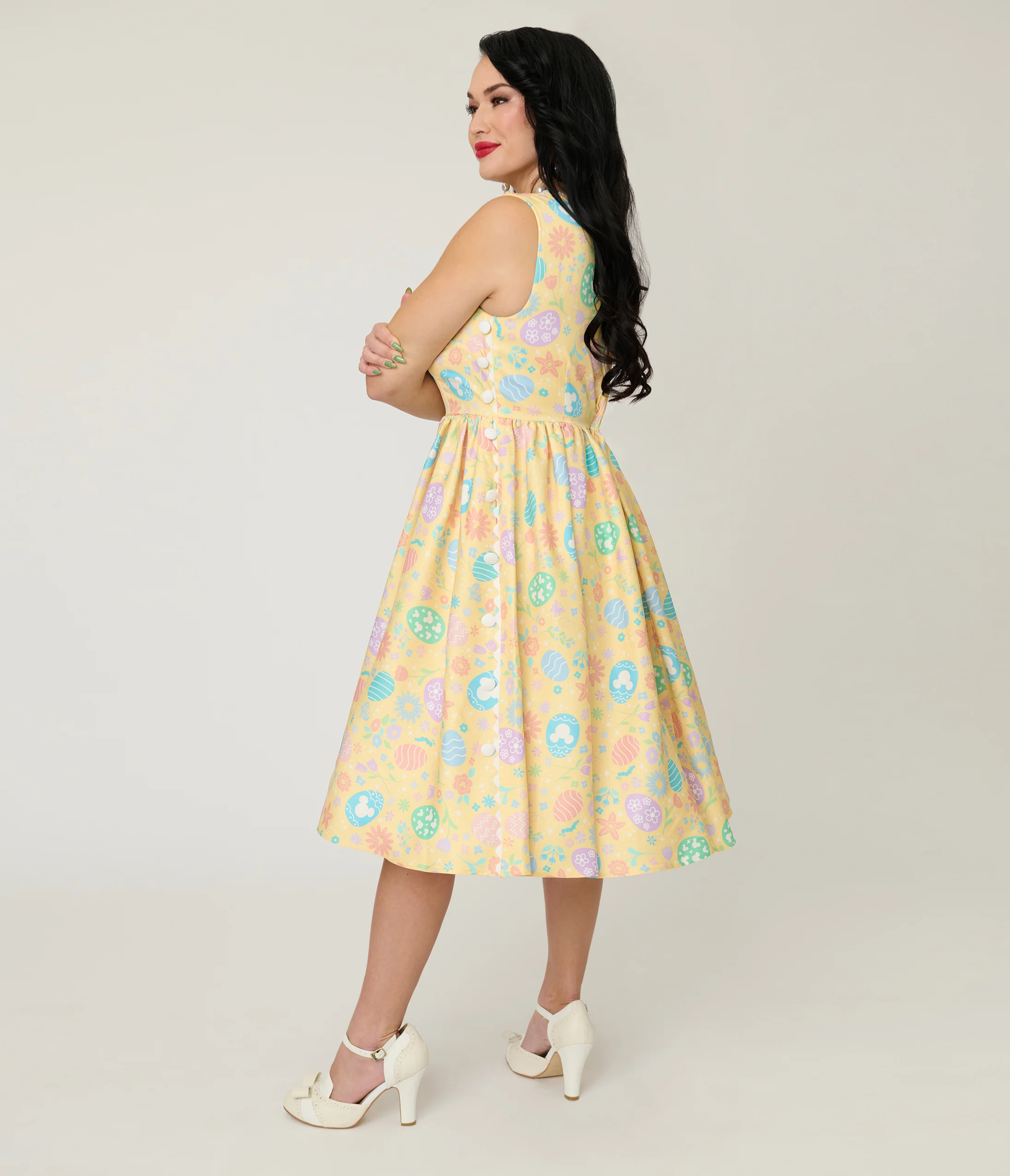 Disney Mickey & Friends Collection by Unique Vintage Yellow & Easter Egg Livvie Swing Dress - Image 4