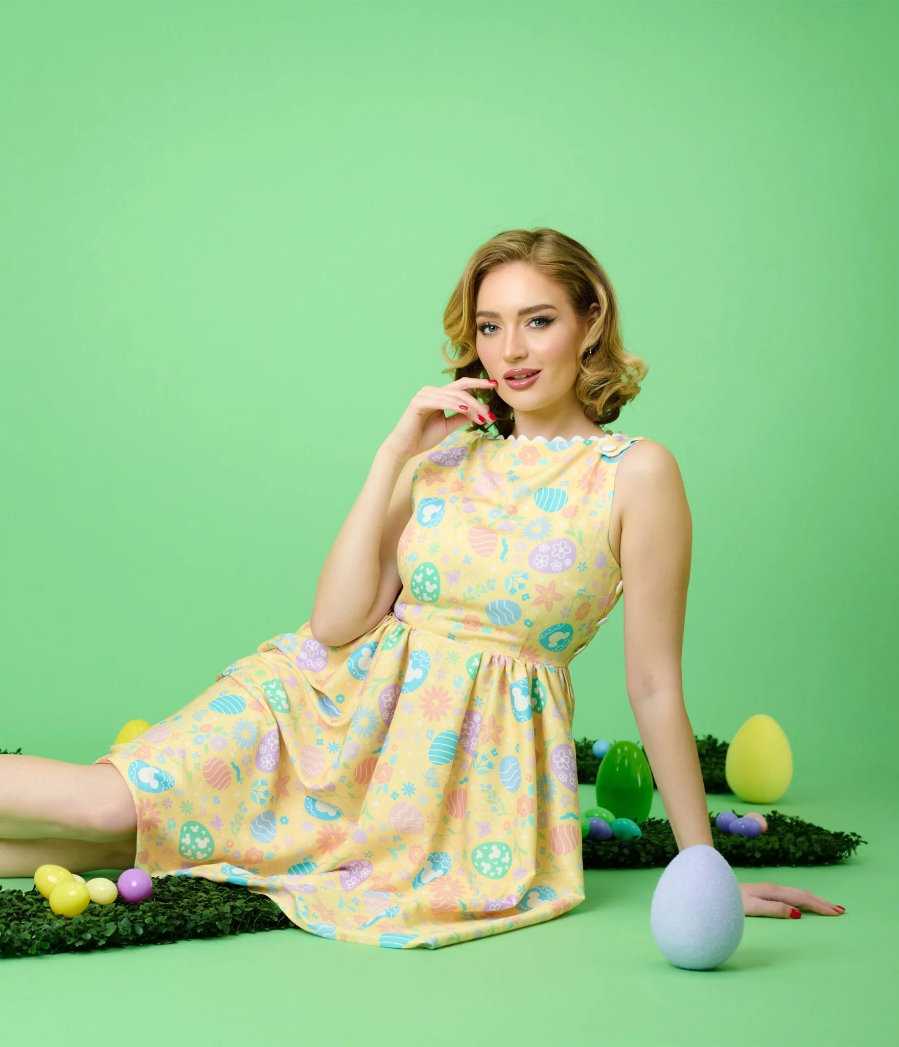 Disney Mickey & Friends Collection by Unique Vintage Yellow & Easter Egg Livvie Swing Dress - Image 5