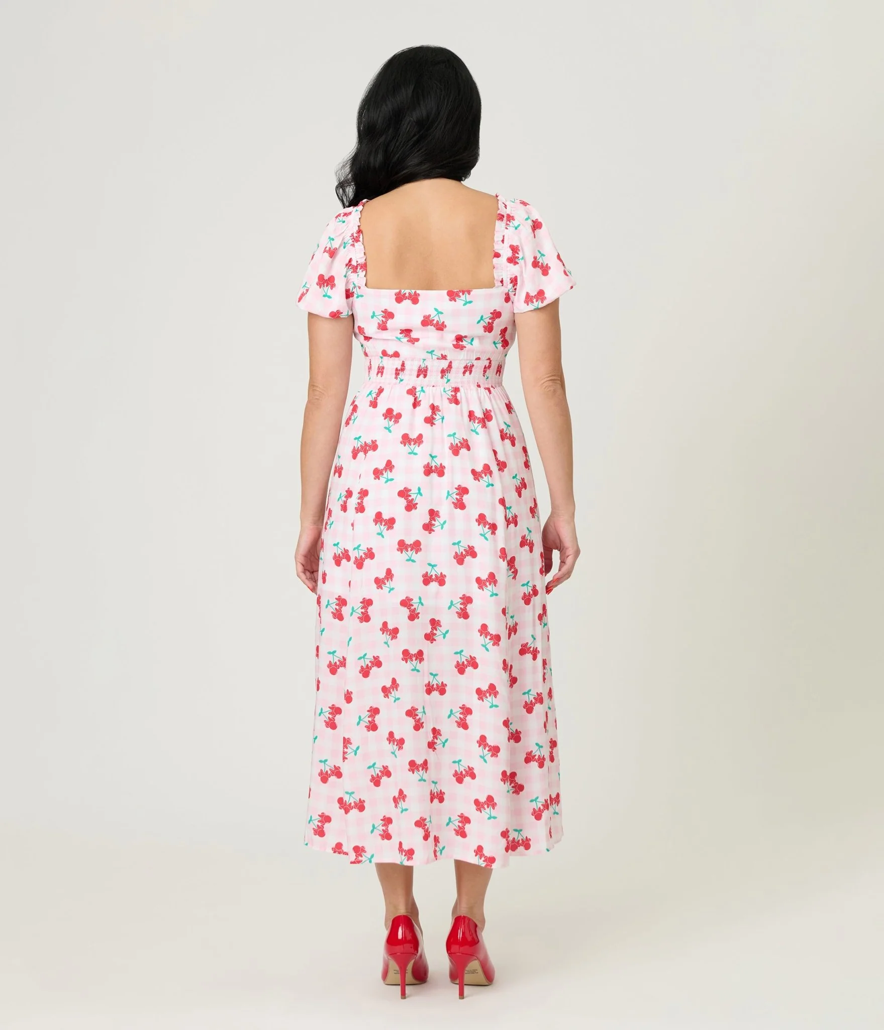 Disney Mickey & Friends Collection by Unique Vintage Pink & Minnie Cherries Midi Dress - Image 2