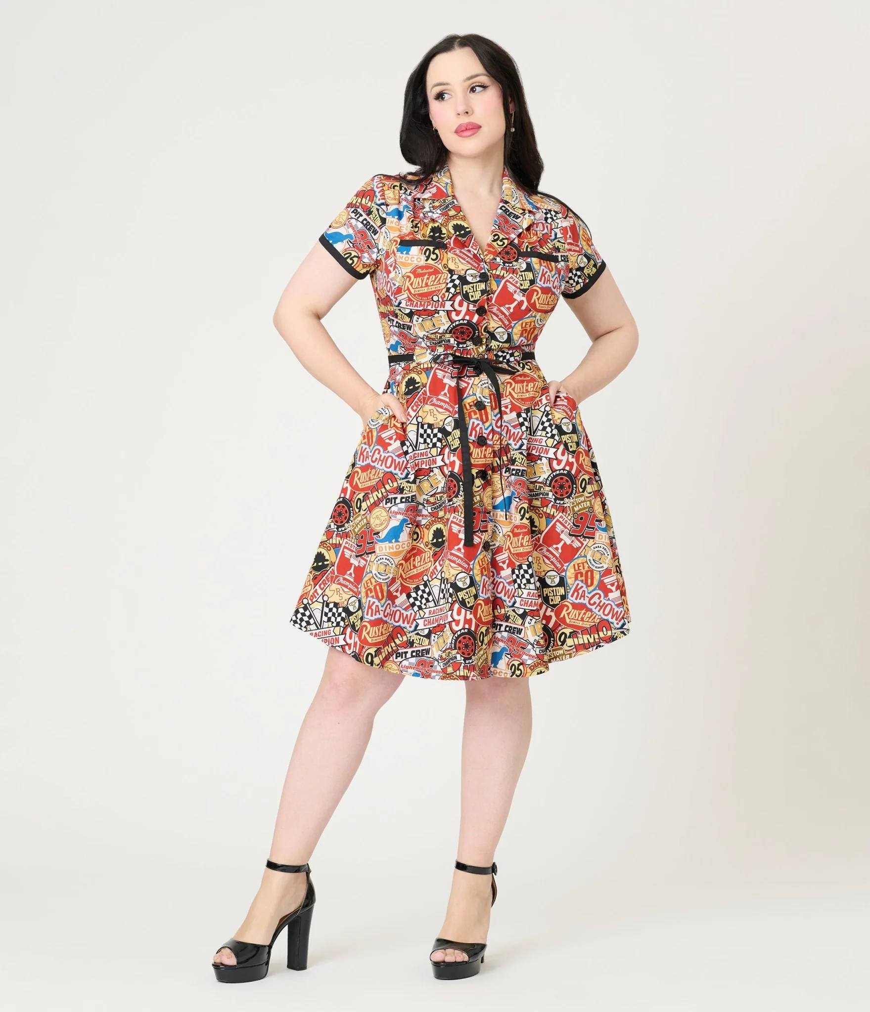Disney Pixar Cars Collection by Smak Parlour Cars Patches Cotton Fit & Flare Dress - Image 4