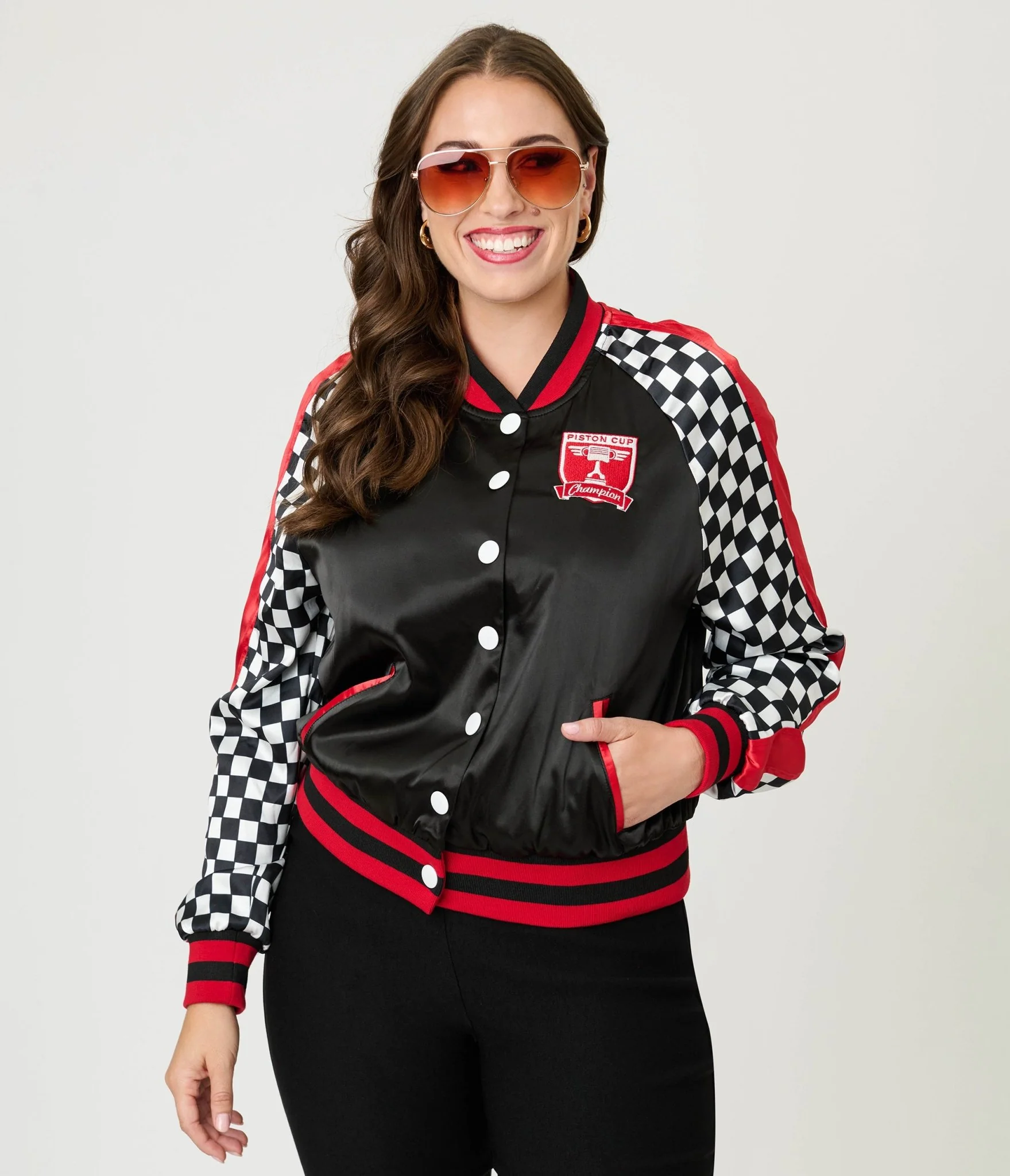 Disney Pixar Cars Collection by Unique Vintage Lightning McQueen Champion Satin Bomber Jacket - Image 3