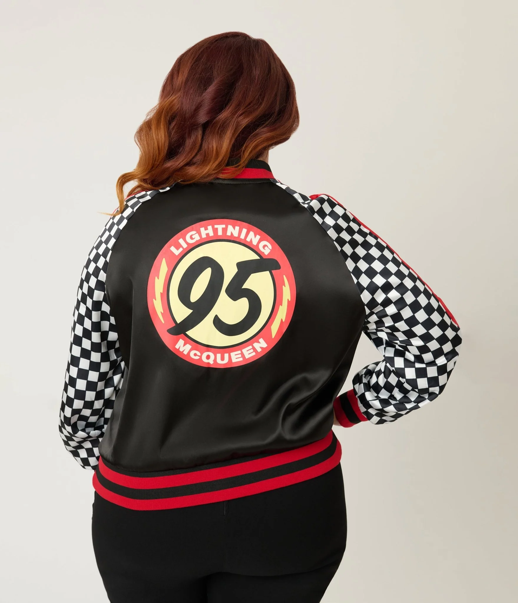 Disney Pixar Cars Collection by Unique Vintage Plus Size Lightning McQueen Champion Satin Bomber Jacket - Image 2