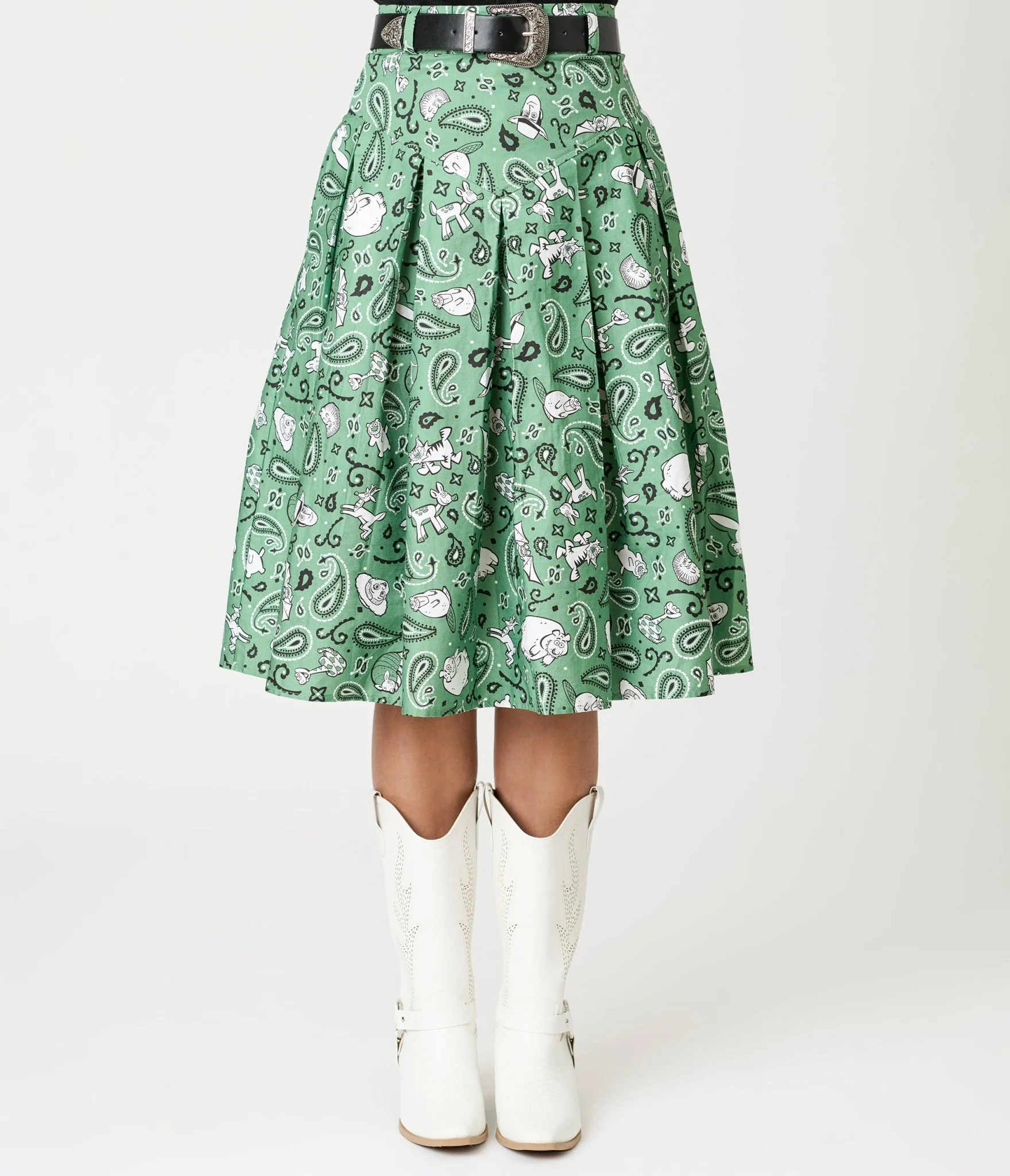 Disney Pixar Toy Story Collection by Unique Vintage Sage Green Woody & Jessie Bandana Print Midi Skirt - Image 2