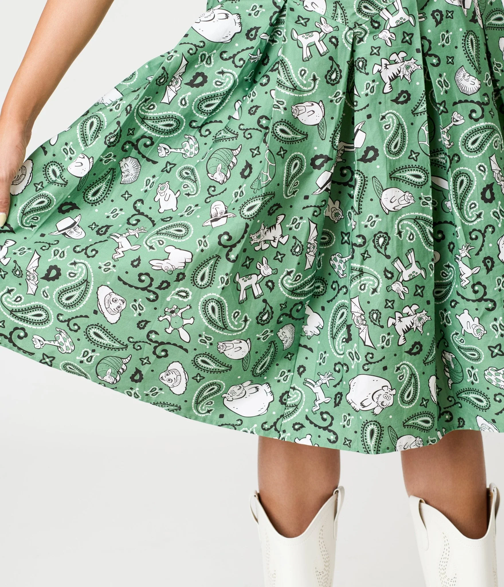Disney Pixar Toy Story Collection by Unique Vintage Sage Green Woody & Jessie Bandana Print Midi Skirt - Image 3