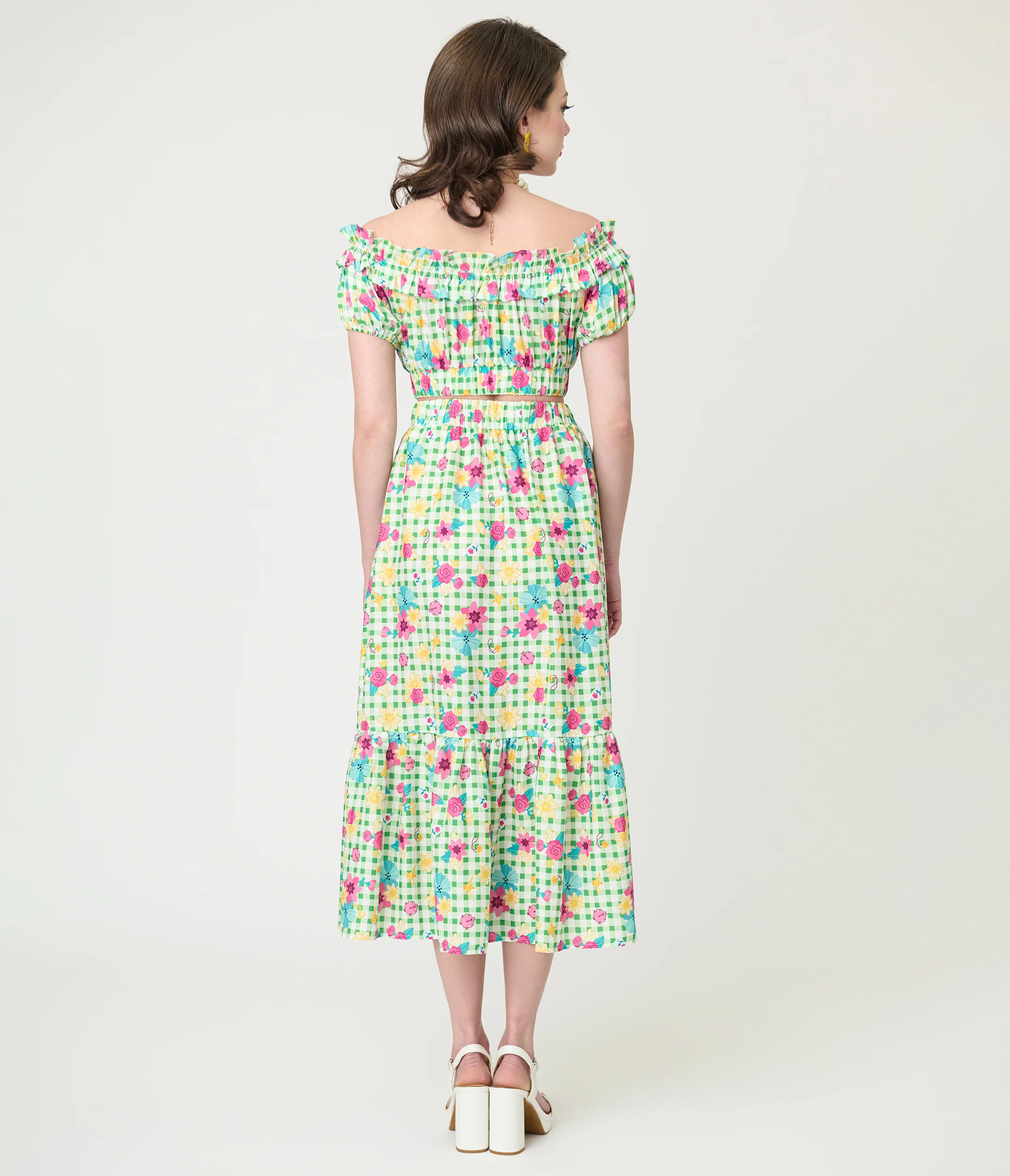 Disney Princess Collection by Unique Vintage Green Gingham Tiered Midi Skirt - Image 3