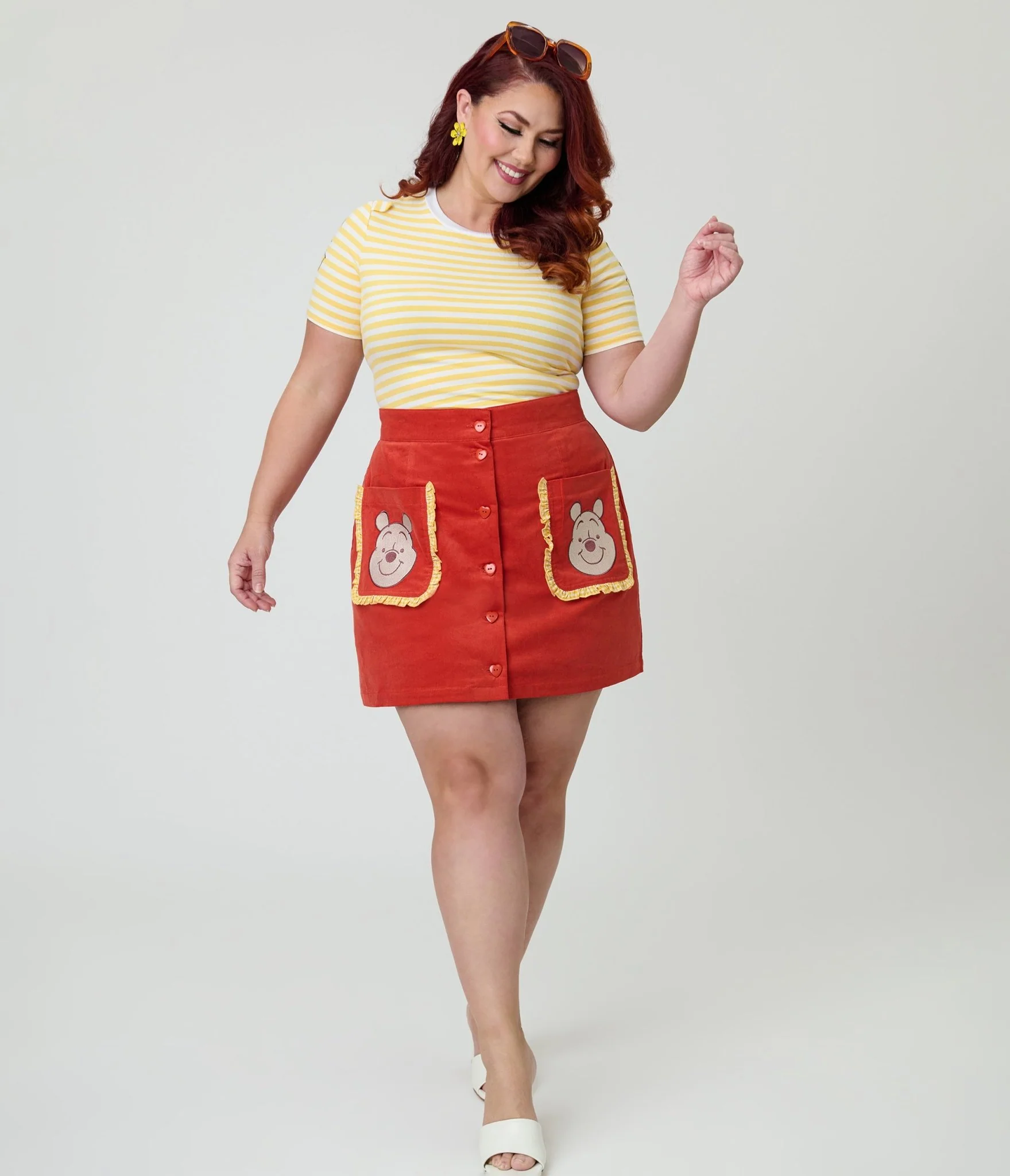 Disney Winnie the Pooh Collection by Smak Parlour Plus Size Red Embroidered Pocket Mini Skirt