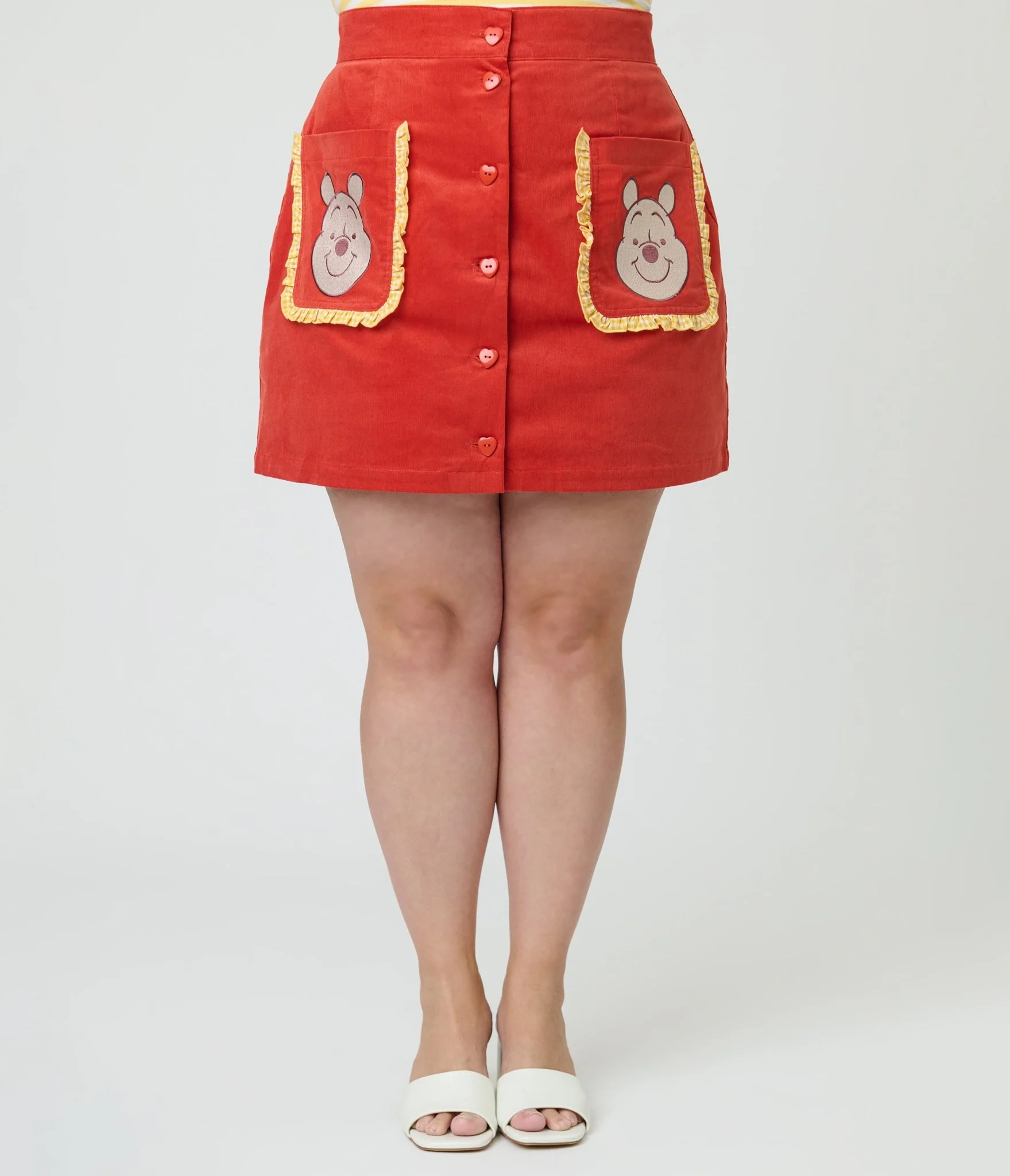 Disney Winnie the Pooh Collection by Smak Parlour Plus Size Red Embroidered Pocket Mini Skirt - Image 2